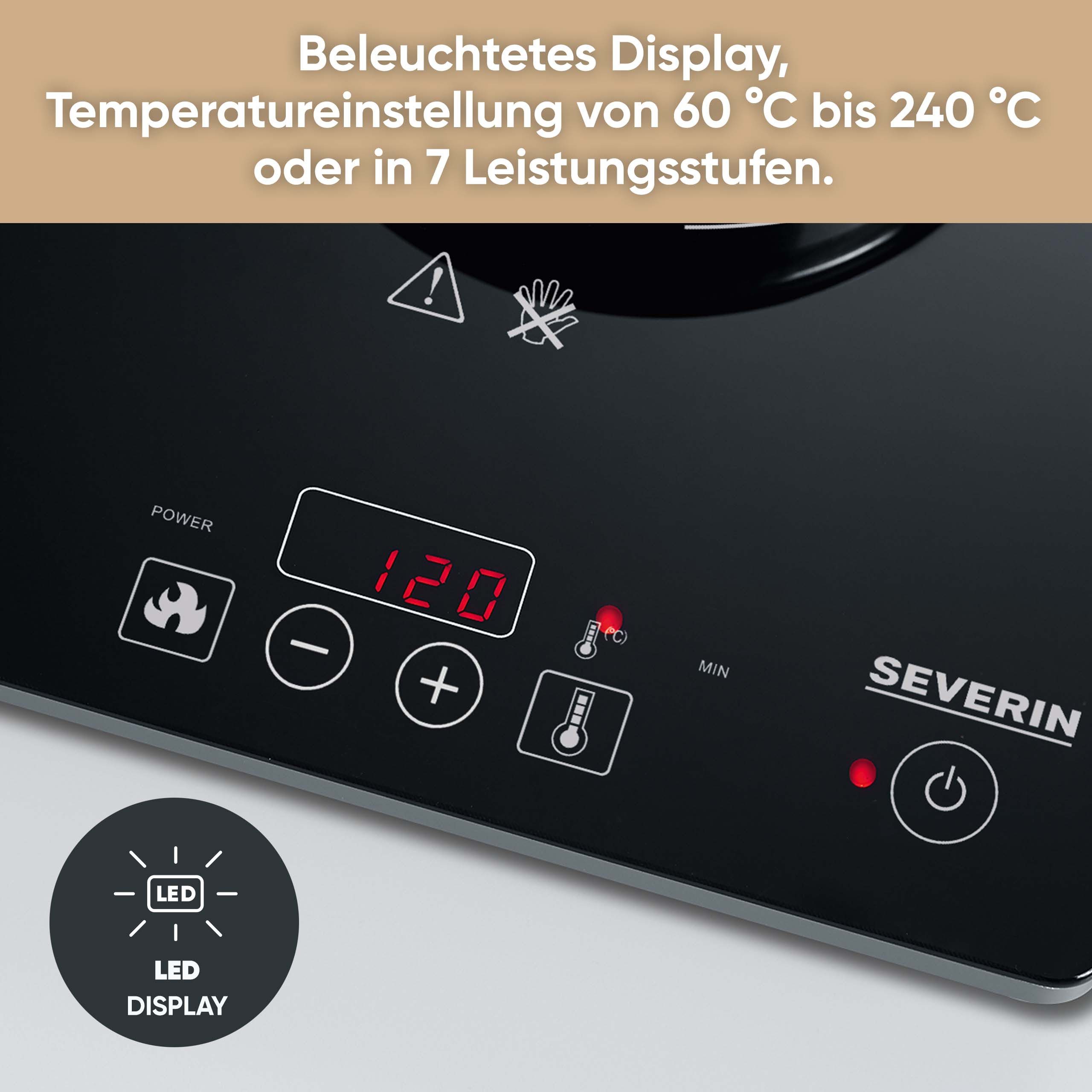 Severin Einzel-Induktionskochplatte KP 1071, Timerfunktion, automatische Topferkennung, Glaskeramik