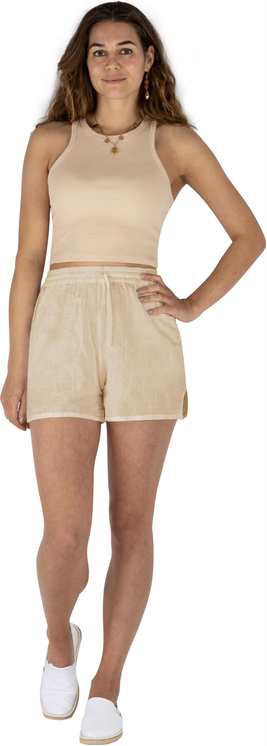 kurz Beige Damen Shorts Kurze Sommerhose Hose Musselin Shorts Damen Janice