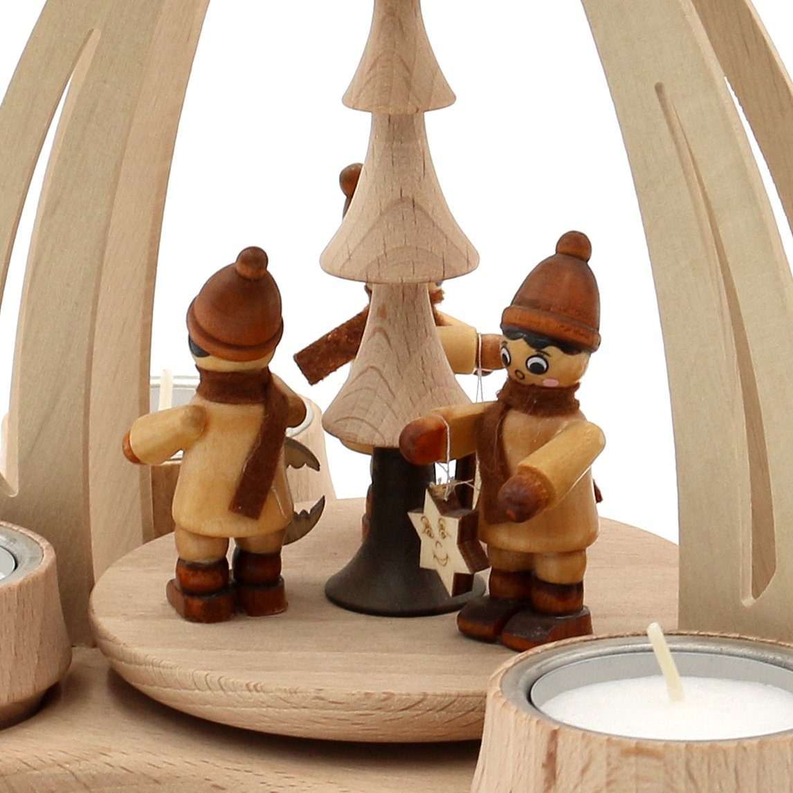 Dekohelden24 Weihnachtspyramide Pyramide aus Buchenholz 3 Laternenkinder, ca. 24 cm