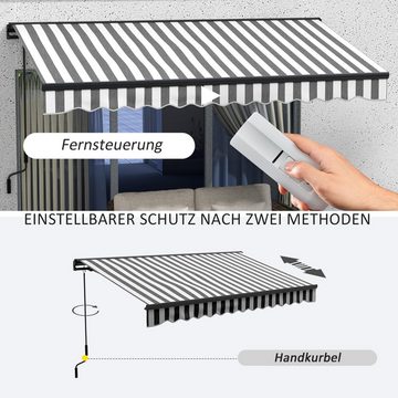 Outsunny Markise Gelenkarmmarkise 395 x 250 cm elektrisch Balkonmarkise (Kassettenmarkise, 1-St., Sonnenschutz) mit UV-Schutz, Handkurbel, Fernbedienung, Grau+Weiß