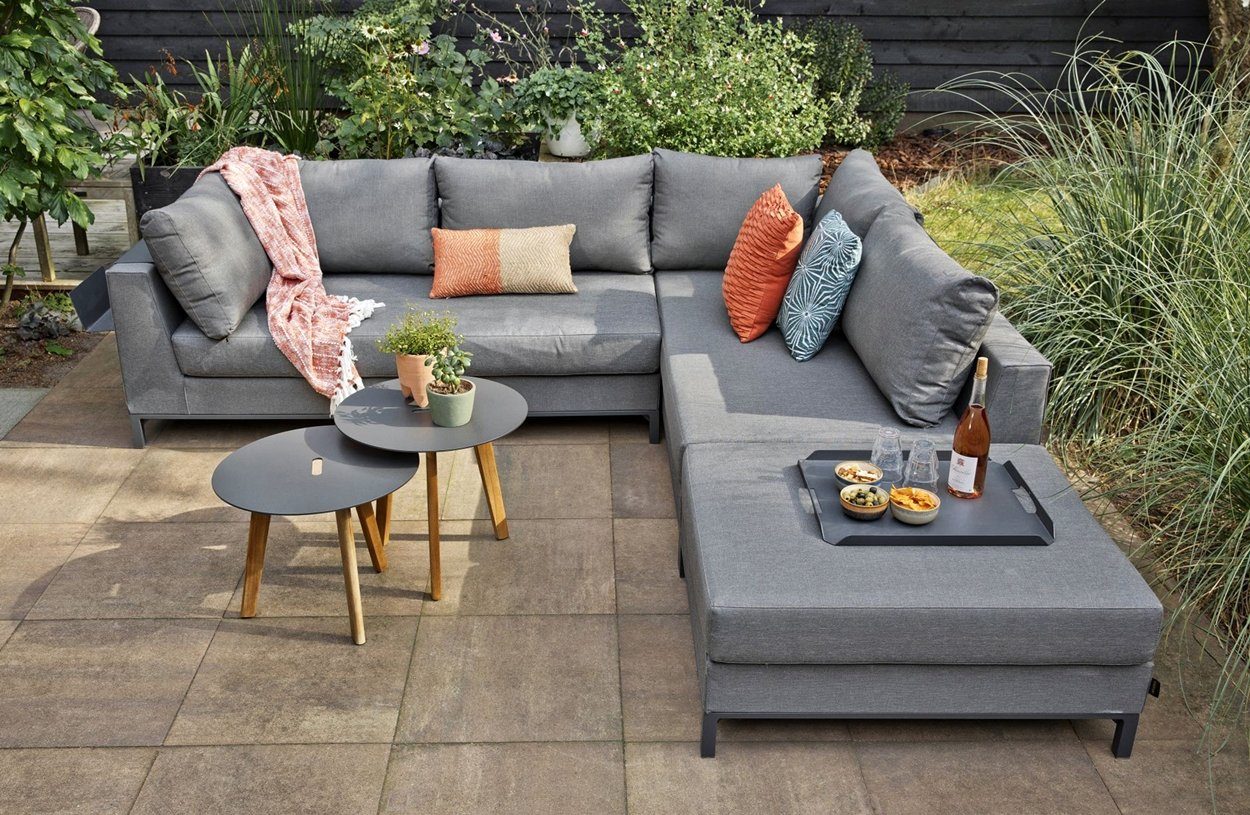 EXOTAN Gartenlounge-Set Lounge-Ecksofa Sicily rechts - Stoff Steingrau,  Unifarben