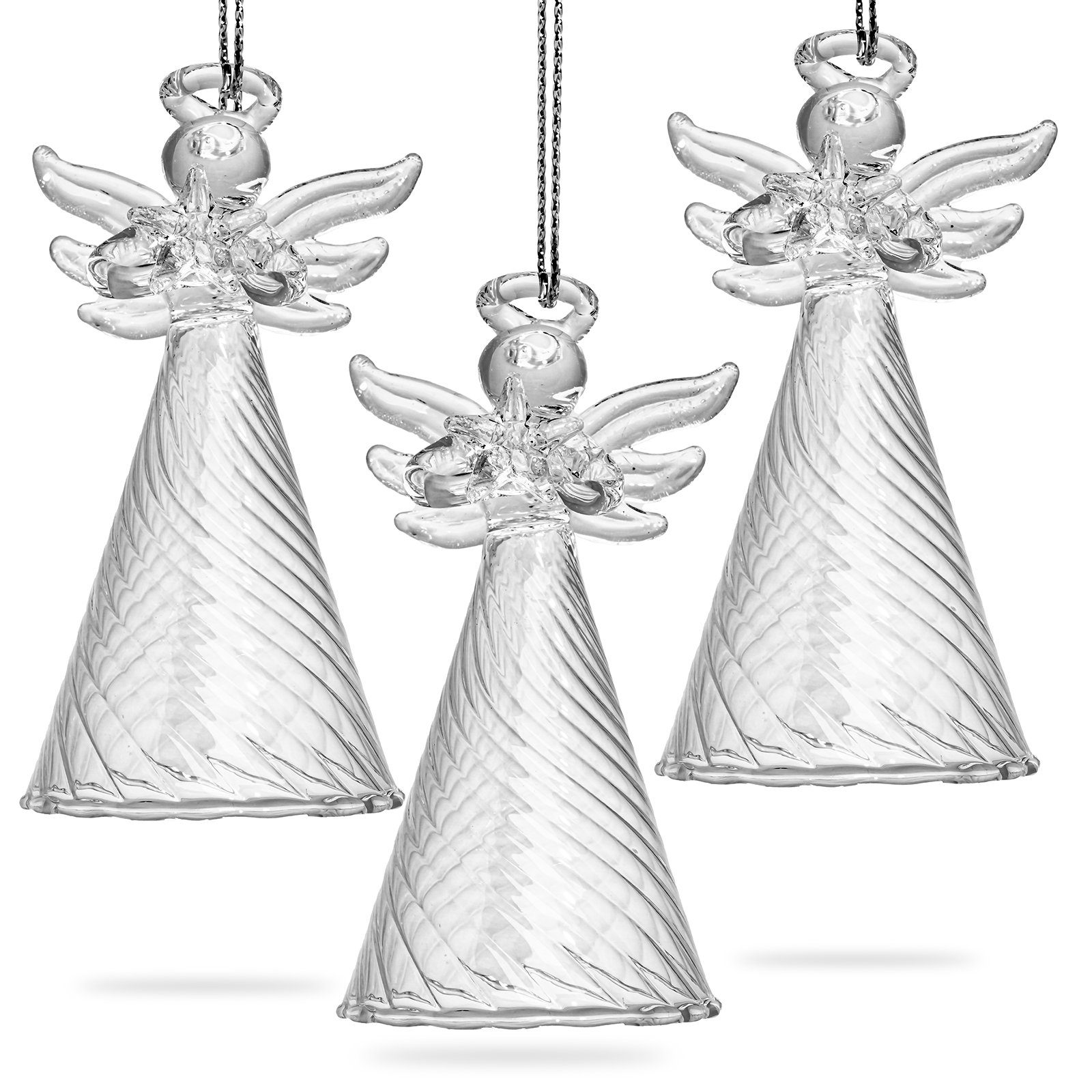 SIKORA Christbaumschmuck BS451 Weihnachtsbaum Set 3er Engel Figur Anhänger Glas