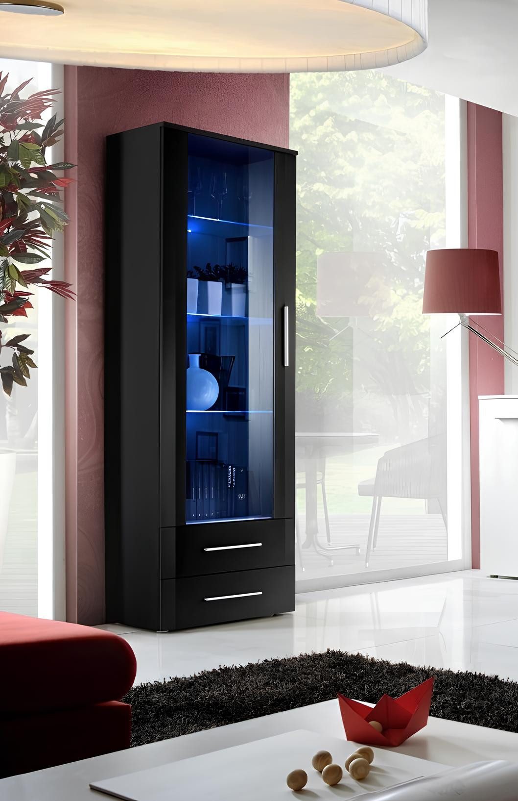 JVmoebel Vitrine Moderne Hochglanz Vitrine in Schwarz für stilvolles Wohnen (1-St., 1x Vitrine) Made in Europa
