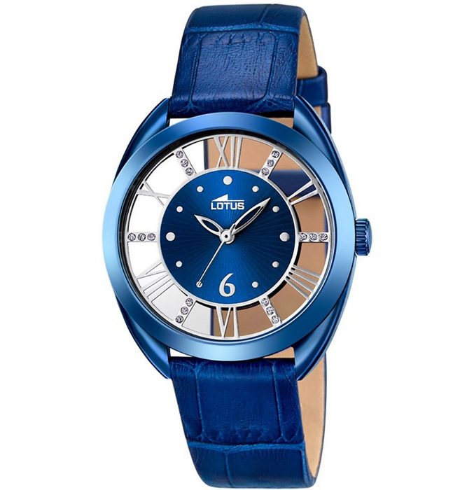 Lotus Quarzuhr Lotus Damen Uhr Analog Fashion L18253/2 (Armbanduhr) Damen Armbanduhr tonneau rund Lederarmband blau