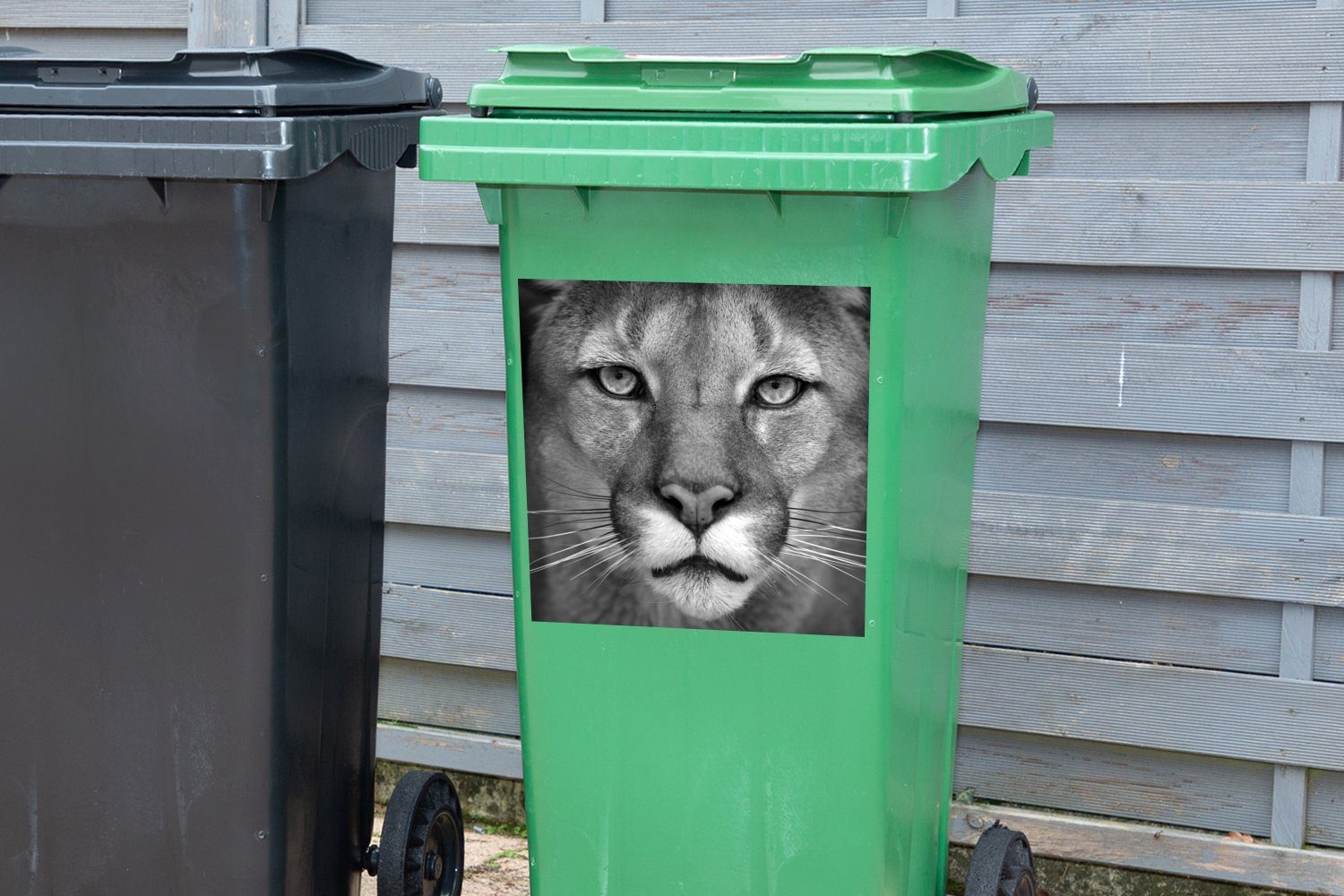 MuchoWow Wandsticker Panther - - Weiß Schwarz St), Mülltonne, Wildlife - Abfalbehälter (1 Mülleimer-aufkleber, Container, Sticker
