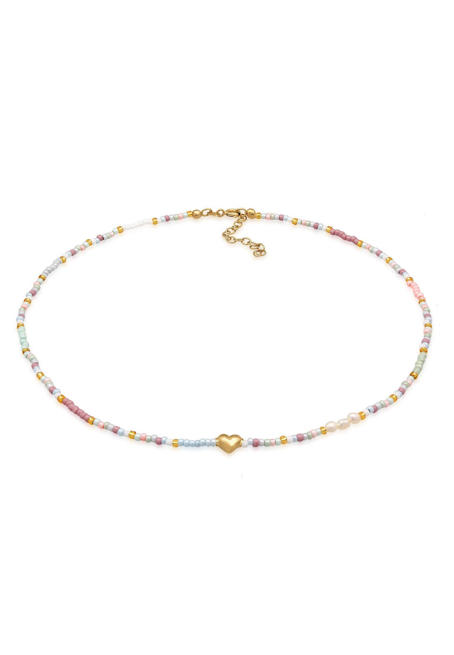 Elli Kette mit Anhänger Choker Herz Glas Beads Sommer Style 925 Silber, Herz Gold