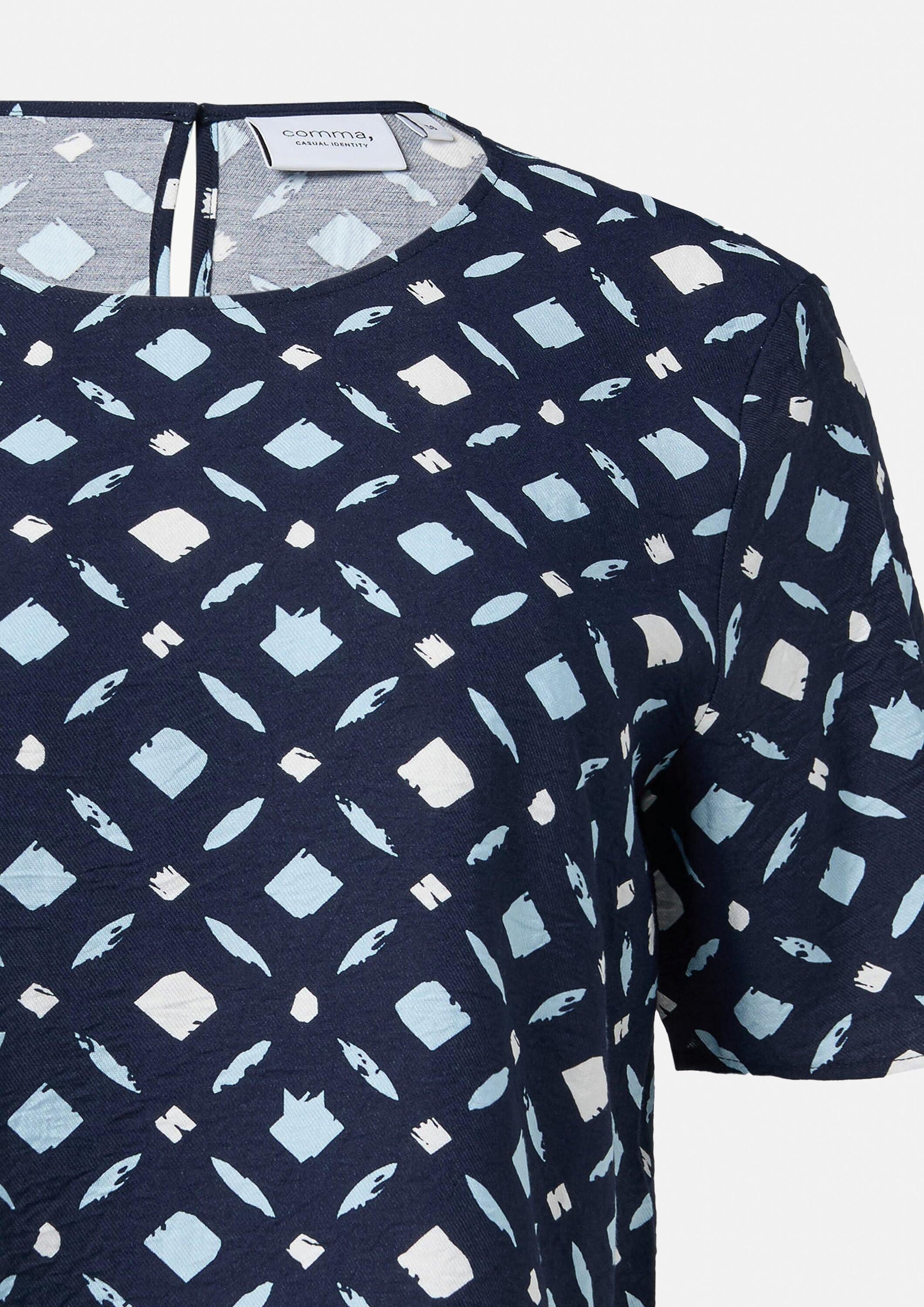 comma Kurzarmbluse Bluse Twilllbluse mit All-over-Print