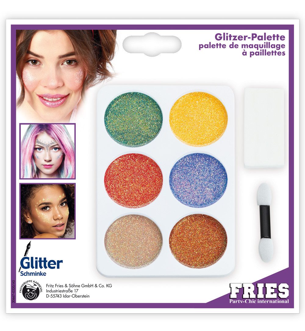 Fries Schmink-Set 6-er Glitzer Makeup Schminke mit Zubehör in Theaterqualität 12g, 1-tlg.