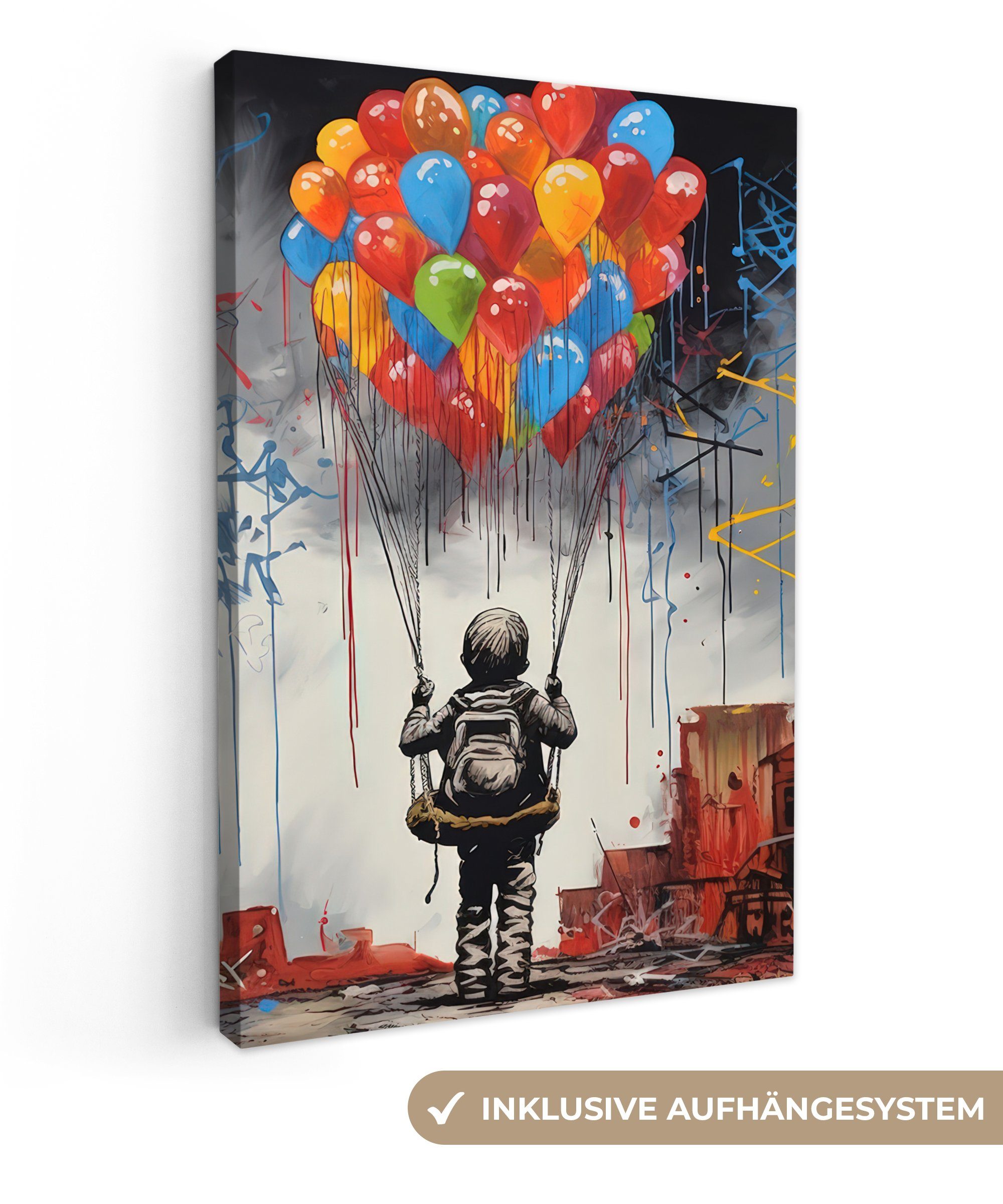 OneMillionCanvasses® Leinwandbild Junge - Luftballons - Bauwerke - Kunst, F günstig online kaufen