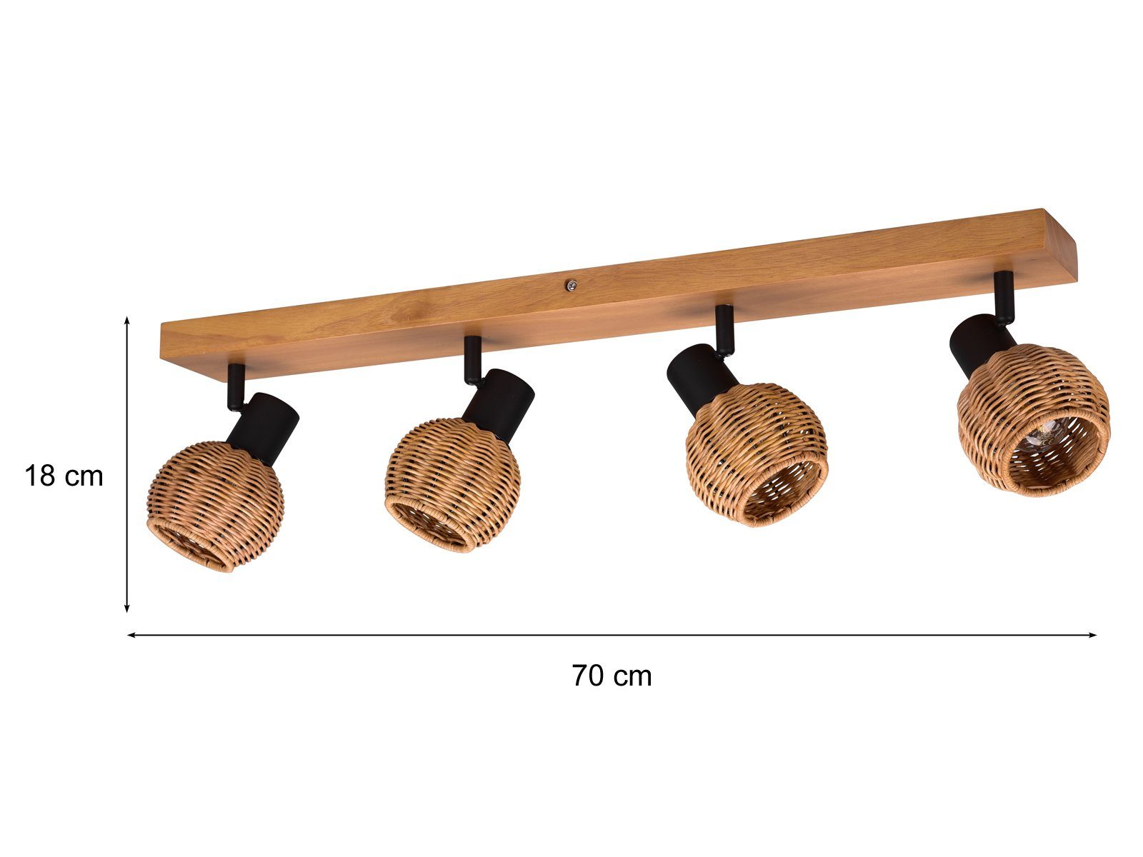 meineWunschleuchte Deckenstrahler, ohne Leuchtmittel, innen Deckenleuchte mit Holz, Lampenschirm-e aus Korb-geflecht B: 70cm