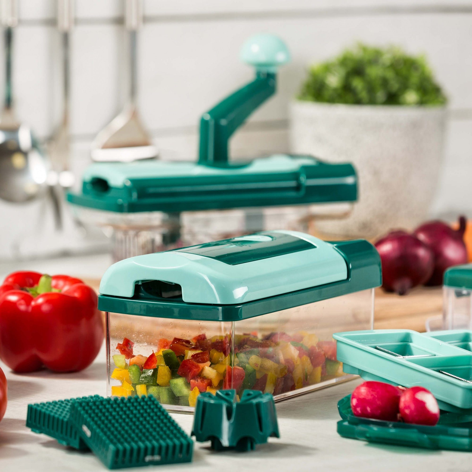 Genius Gemüseschneider Nicer Dicer Fusion smart, Set 34-tlg., mintgrün, präzisionsgeschliffene Klingen aus Edelstahl in GNOX-Qualität – Bild 4 von 5