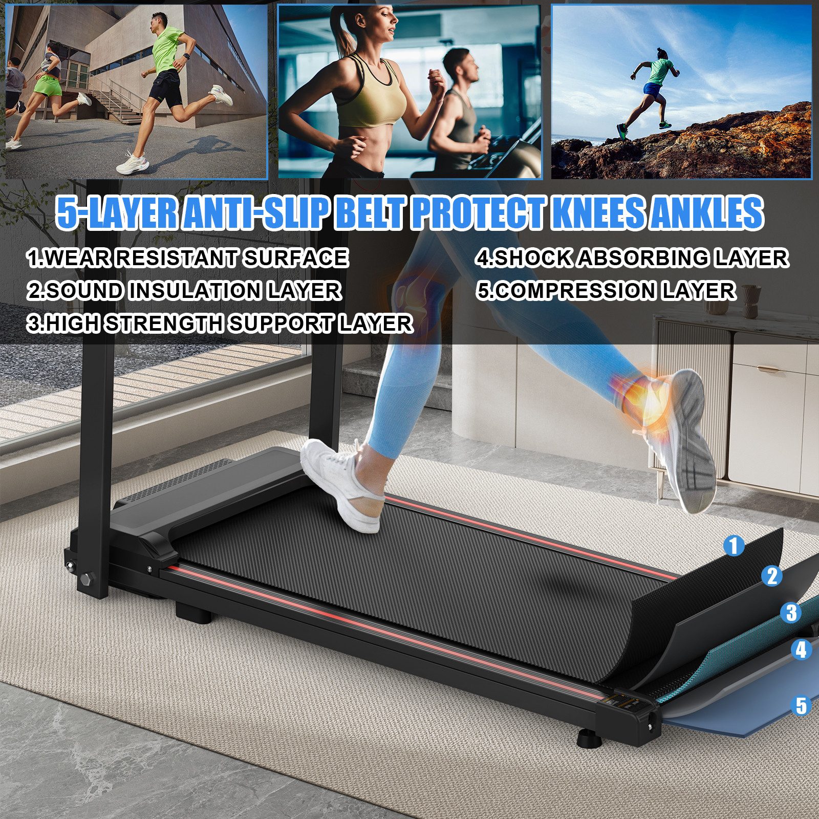 CARPAT SPORT Laufband Klappbares Laufband für Zuhause & Büro bis 12 km/h, 120 kg Belastbarkeit, LED-Display App-Steuerung, leise & transportabel