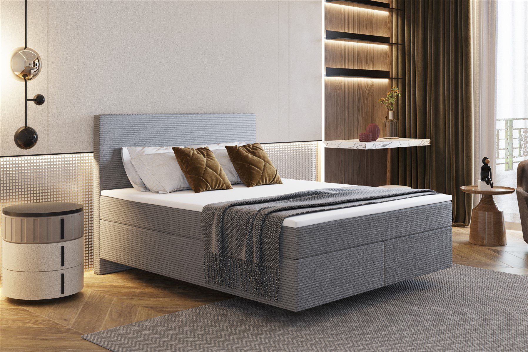 Fun Möbel Boxspringbett Schlafzimmerbett DEVIL Premium Stoff Scala (inkl. Kaltschaumtopper), Scheinbar schwebende Optik