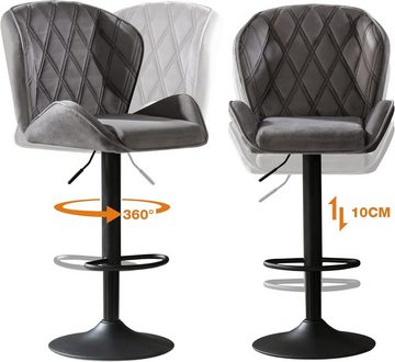 JOEAIS Barhocker Barhocker 2er Set Höhenverstellbar Bar Stool Barstühlen 360°Drehstuhl (Barstuhl mit Samt Bezug Küchenstühle), mit Rückenlehne und Fußstütze Belastbarkeit 120kg