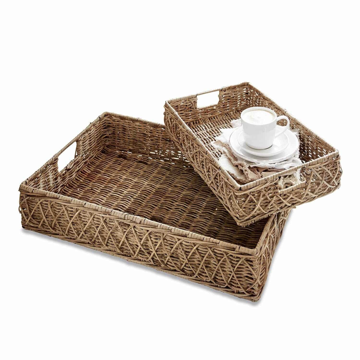 Mirabeau Tablett Tablett 2er Set Cordillera braun, Rattan, Rattan (calamus tetradactylus hance), Gestell: Eisen