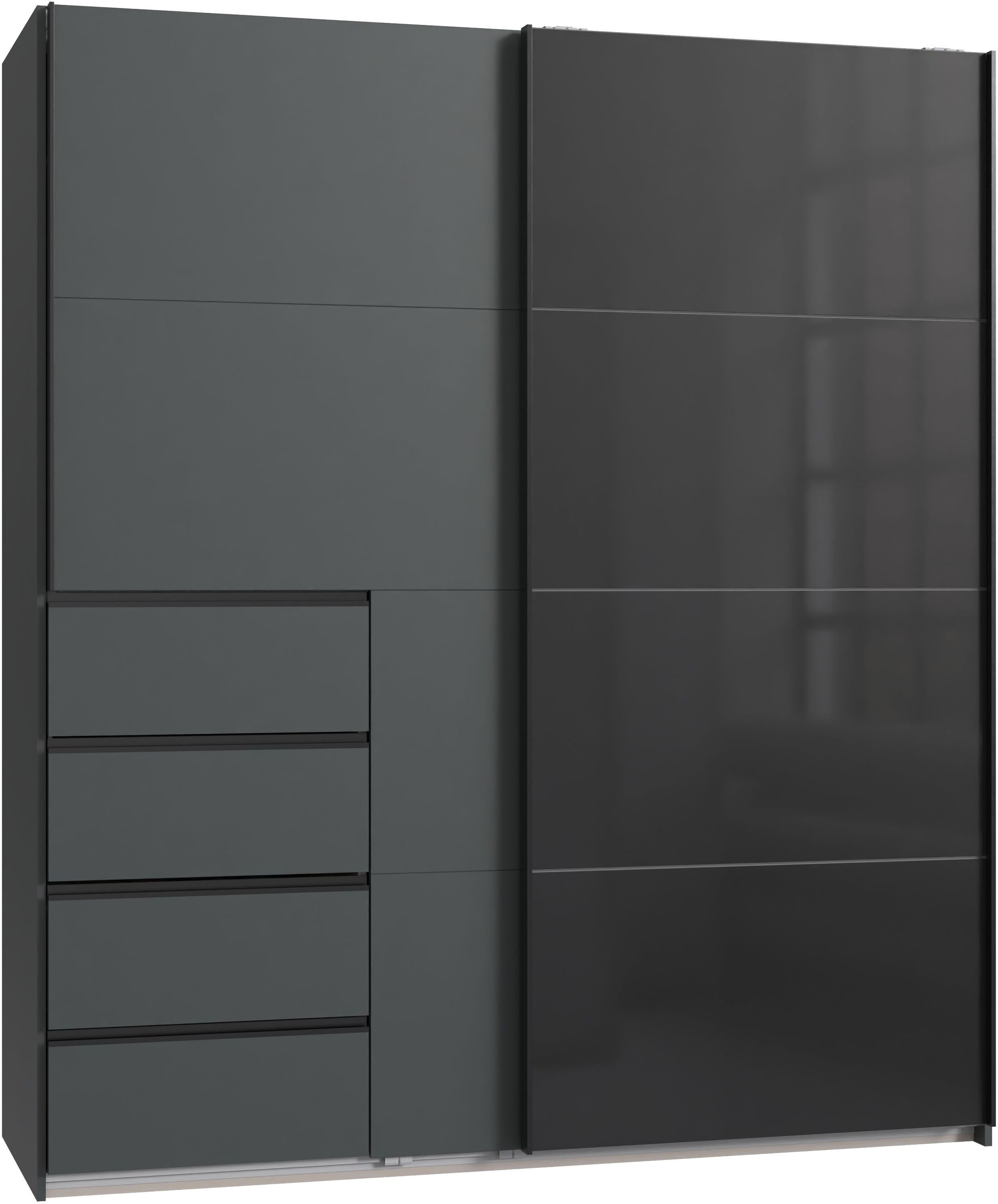 Wimex Schwebetürenschrank Bali in den Breiten 180cm, 225cm & 270cm, Schrank mit Glaselement Kleiderschrank erhältlich in den Farben; grafit und saharagrau