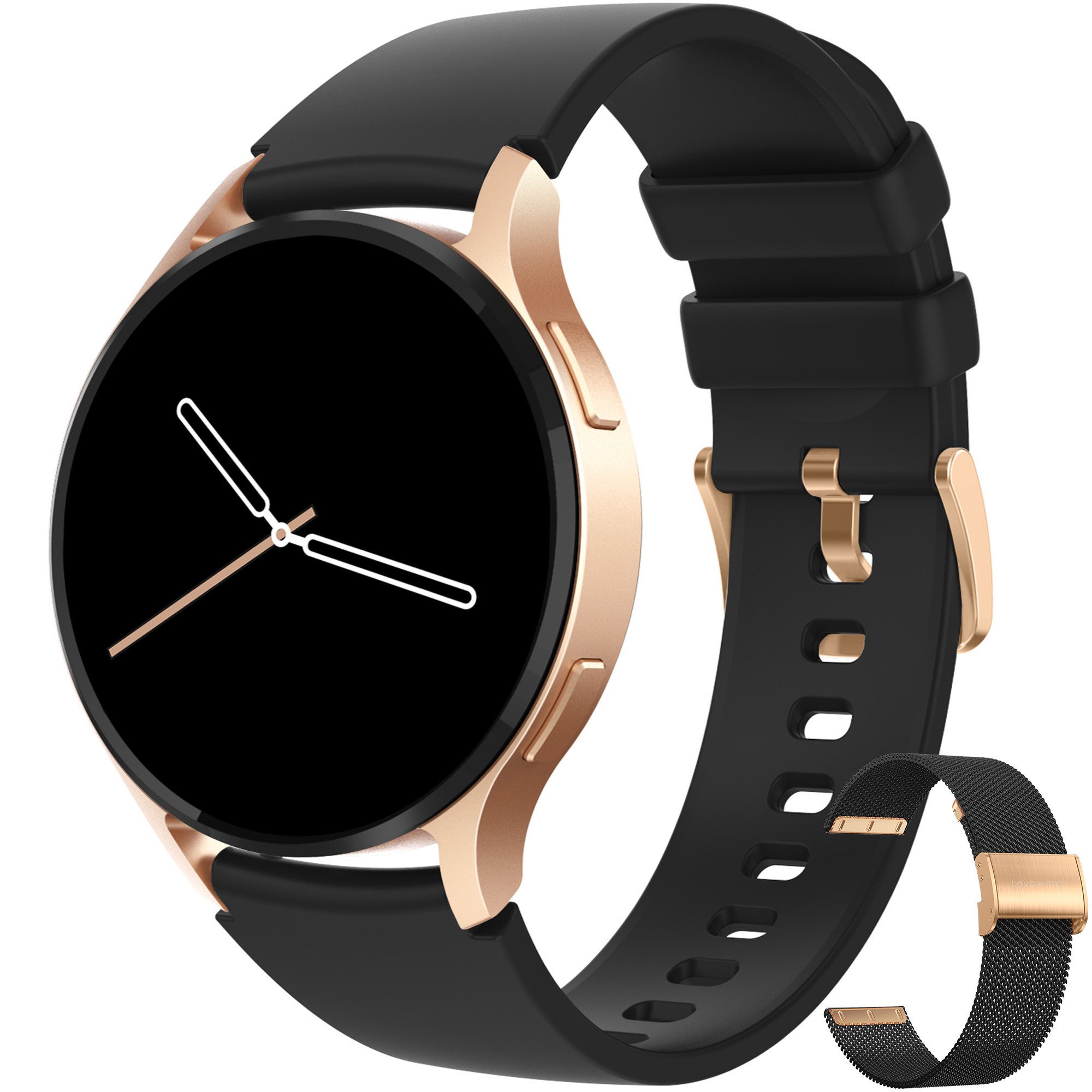 Levowatch EDGY Herren Smartwatch, Sprachassistent, AMOLED Always-On Display Smartwatch (3,8 cm/1,43 Zoll, Android und iOS) Fitness Tracker Uhr, 3 Armbänder, BT5.3, wasserdicht, 460ppi, Metallgehäuse, 4-teilig, Schrittzähler, Puls, SpO2, Blutdruck, Schlafüberwachung, Anruffunktion