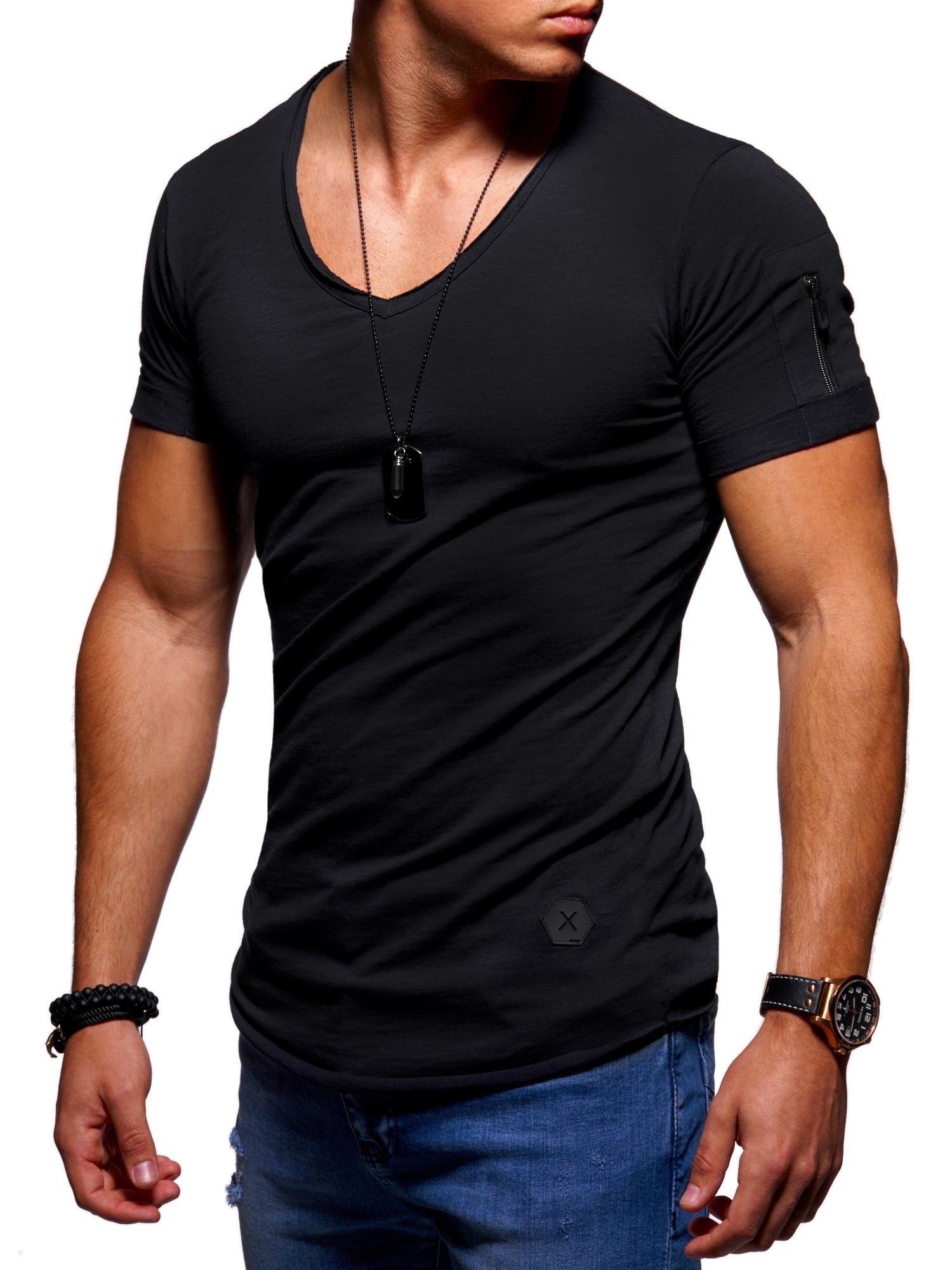 V-Ausschnitt behype schwarz KANE modernem T-Shirt mit