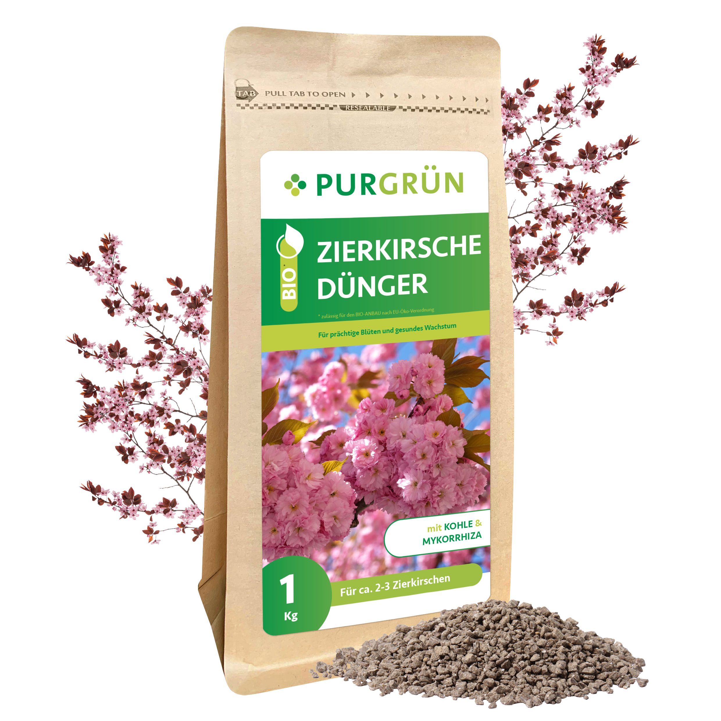Gartendünger Purgrün Bio Zierkirsche Dünger, NPK 6+3+8, Magnesium, 1 kg