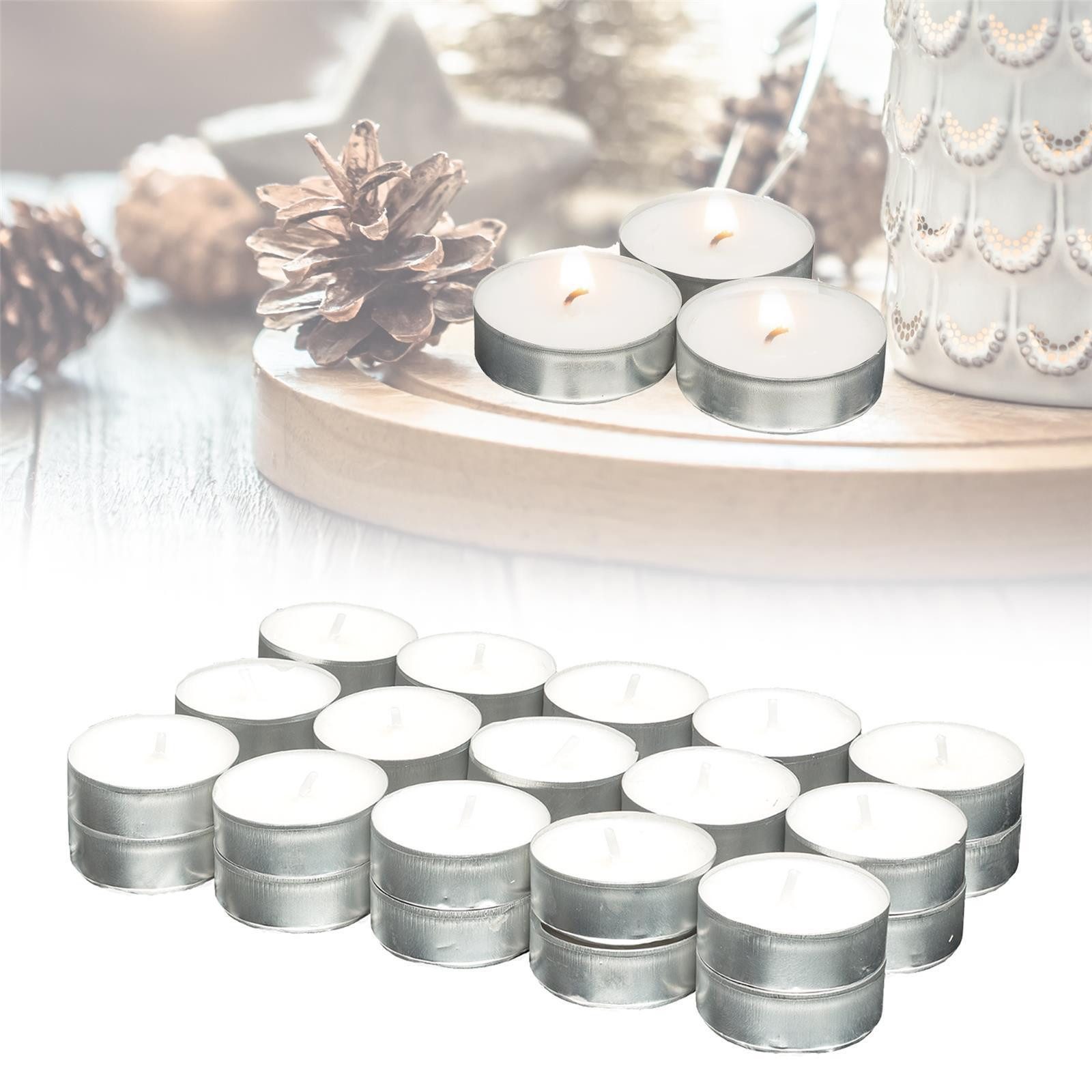 Candelo Teelicht 30er Set Чайные свечи - 4 Std Brenndauer – Weiß ohne Duft -3,8 x 1,5cm