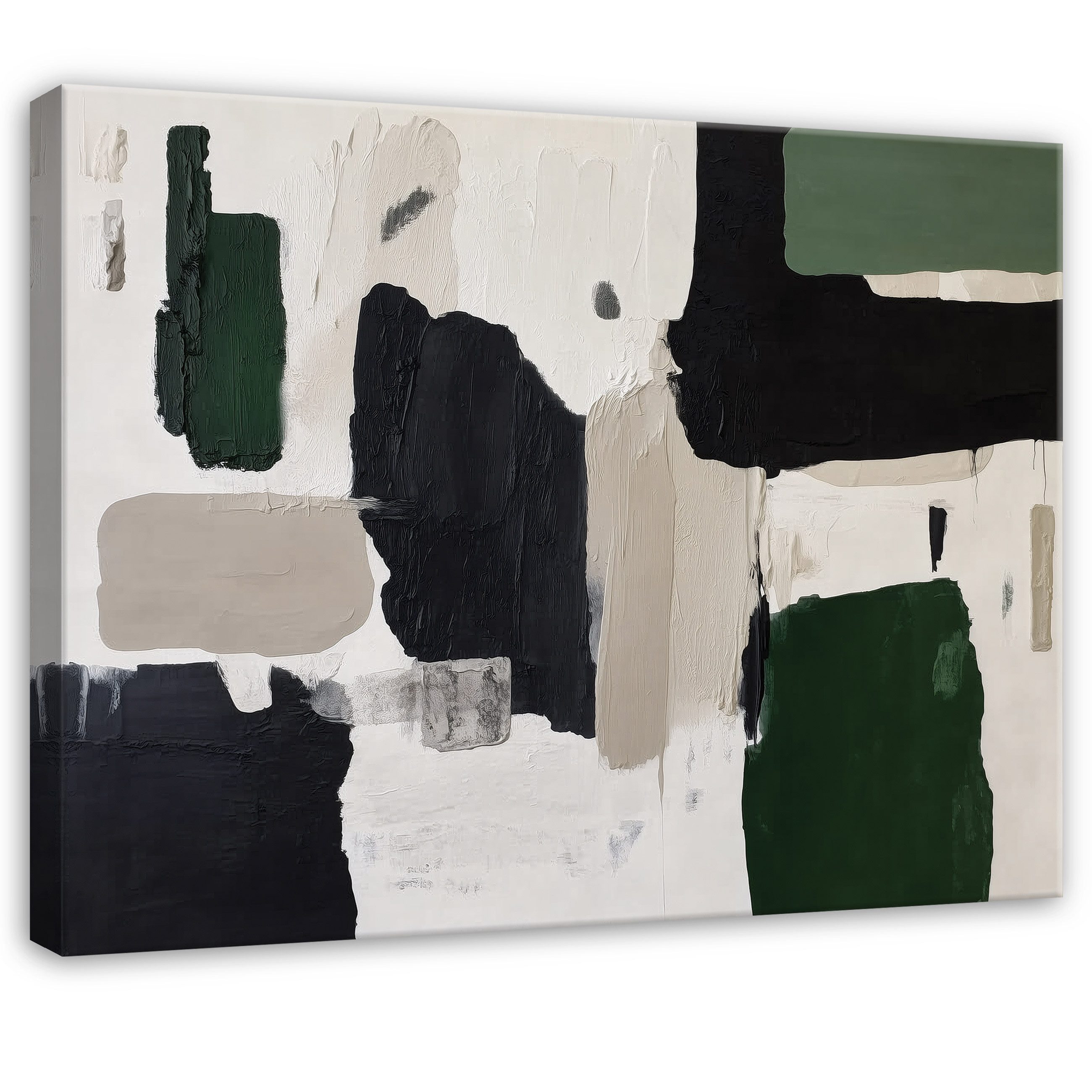 Wallarena Leinwandbild Abstrakt Grün Schwarz Weiß Modern Wandbilder Wand Deko XXL Bilder, Abstrakt (groß Bilder Wohnzimmer Schlafzimmer Einteilig, 1 St), Bilder Klein Wohnzimmer Schlafzimmer Küche Wandbild Wand Deko 40x30