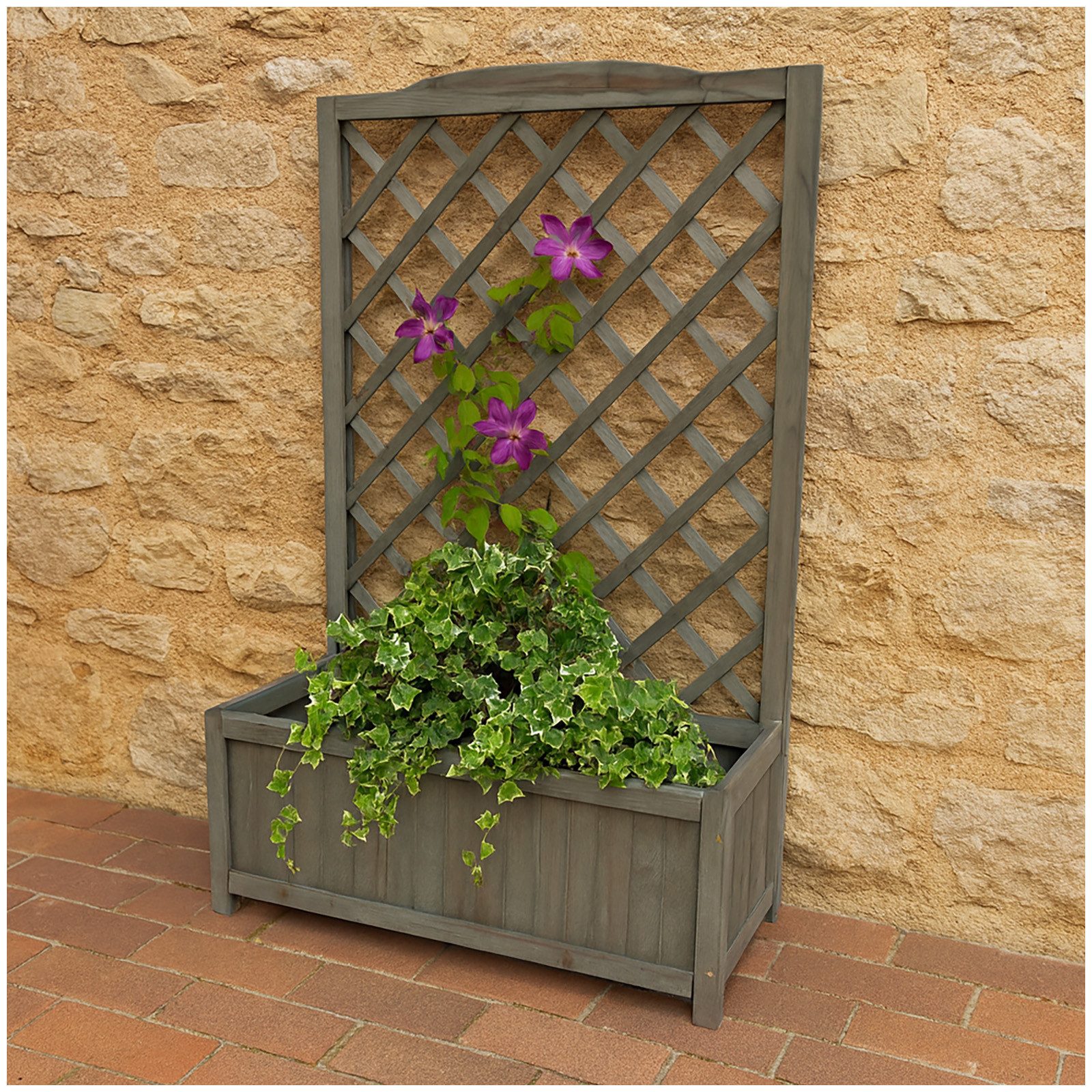 HTI-Living Pflanzkübel Pflanzkasten mit Rankgitter aus Holz Grau (Stück, 1 St., 1x Pflanzkübel mit Rankgitter), Blumenkasten mit Spalier Holz