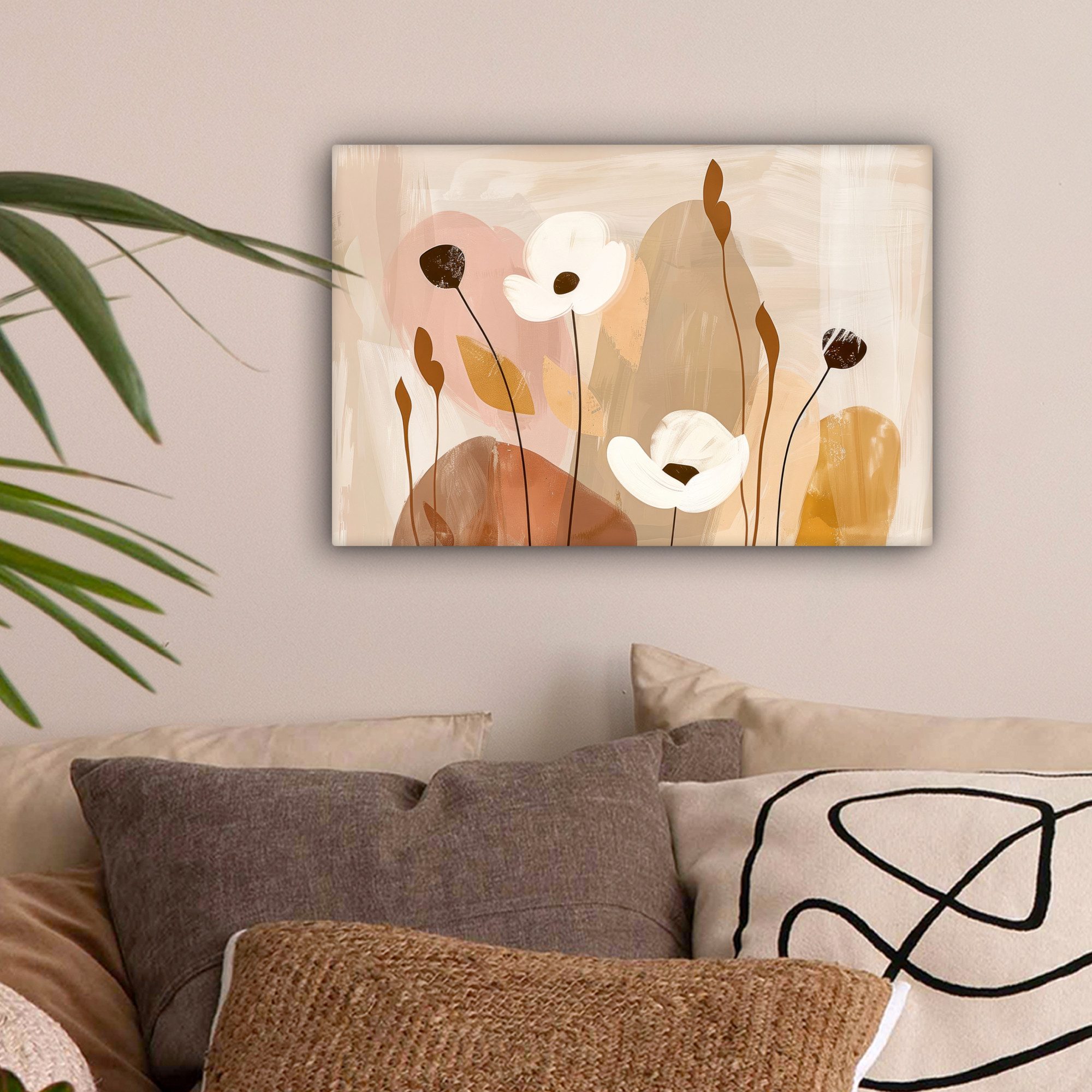 OneMillionCanvasses® Leinwandbild Blumen - Abstrakt - Beige - Strichzeichnu günstig online kaufen