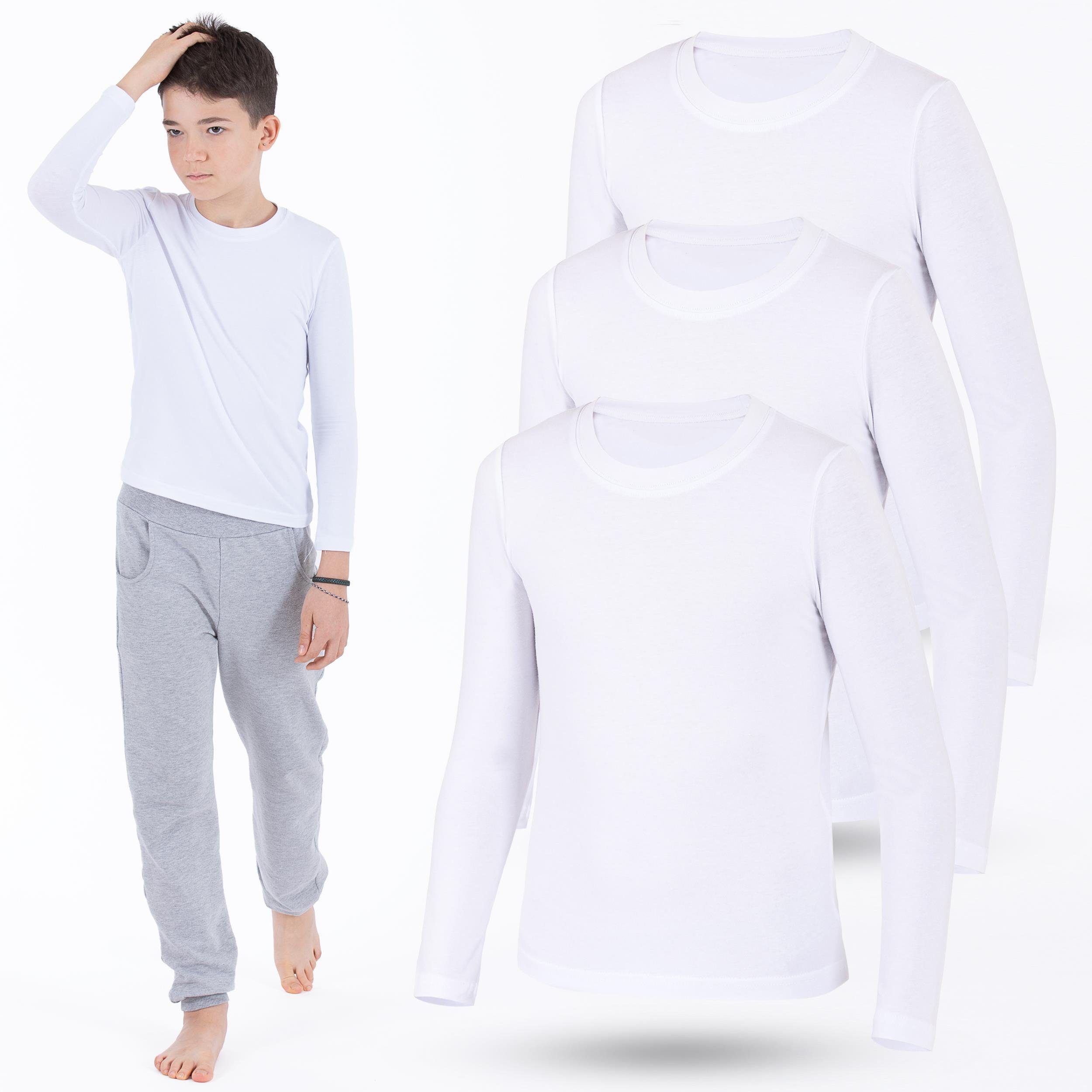 LOREZA Langarmshirt 3er Pack Weiss Jungen Mädchen Langarmshirts Unterhemden Body Shirt (Set, 3-tlg., 3er-Pack)