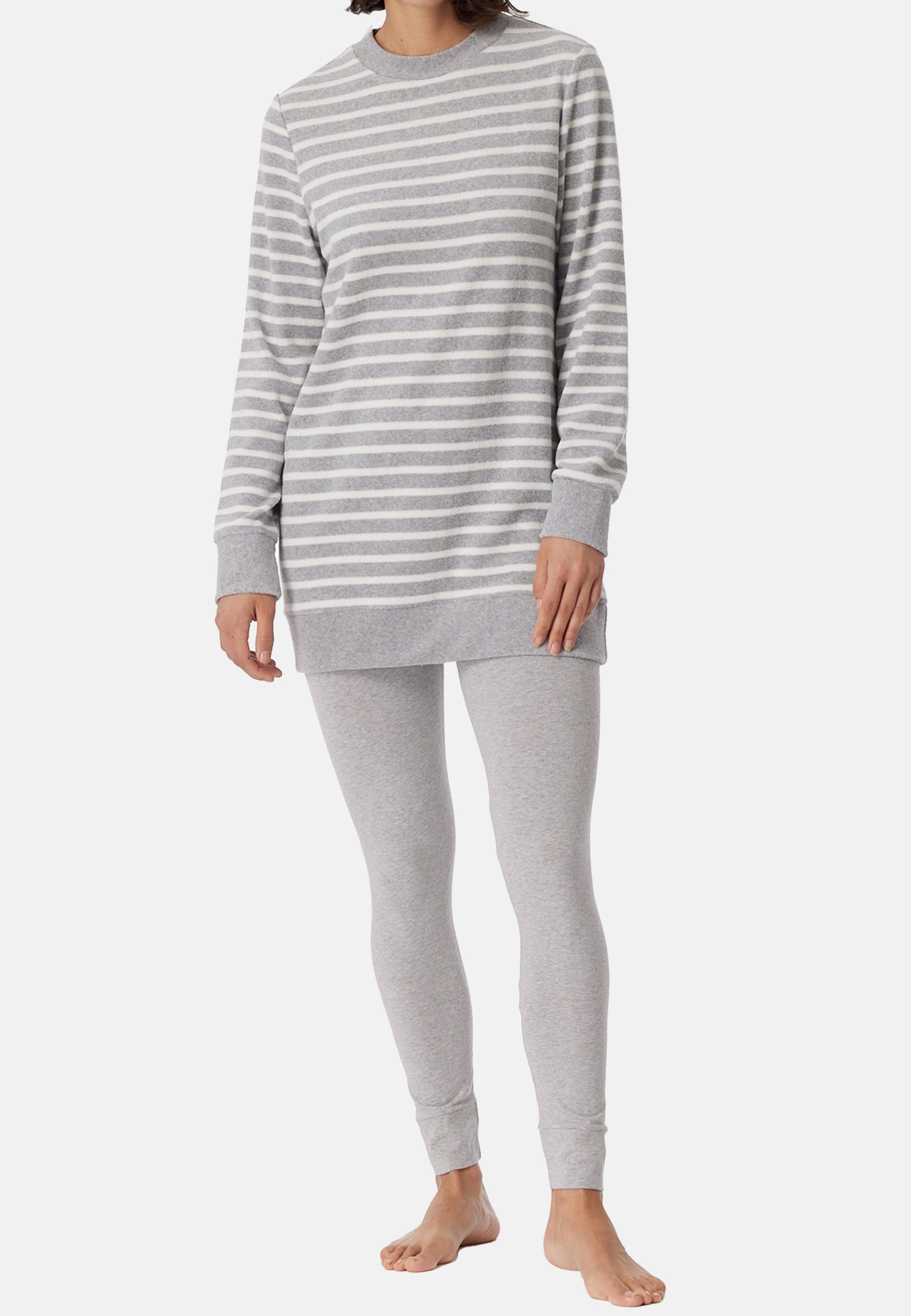 Schiesser Pyjama Casual Essentials (Set, 2 tlg) Schlafanzug - Baumwolle - Langarmshirt mit längerer Passform Grau Melange