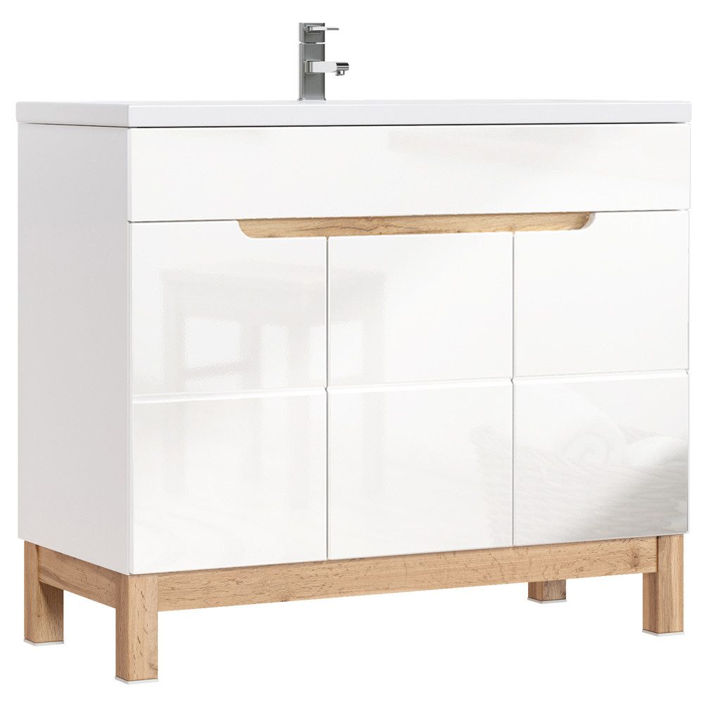 Lomadox Waschtisch SOLNA-56, weiß Wotaneiche 100x85x46cm