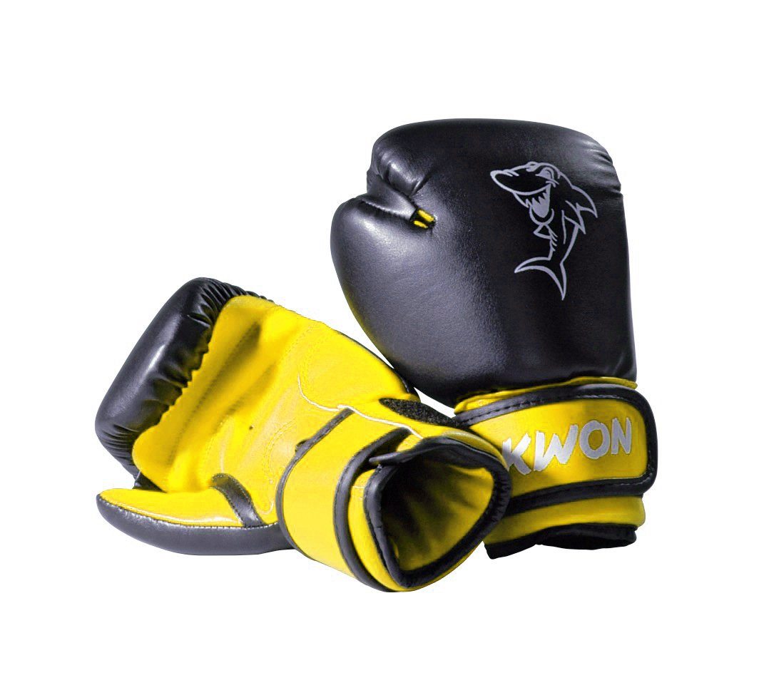 KWON Boxhandschuhe Shark Kinder Junior Box-Handschuhe 4 Unzen Boxen Kickboxen (Kinder, 1 Paar), 4 Unzen, 4 - 7 Jahre, 4250819513291 schwarz/gelb