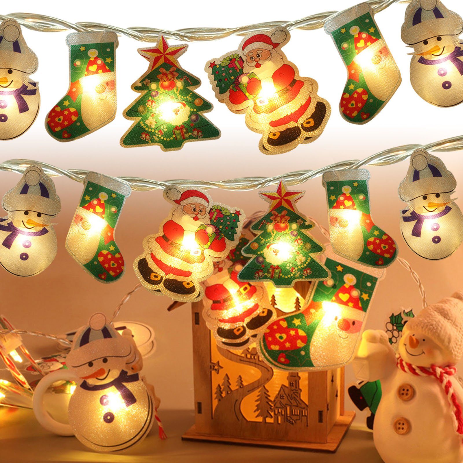 Rosnek LED-Lichterkette Weihnachtsmann, Schneemann, für Weihnachtsbaum Garten Haus Deko