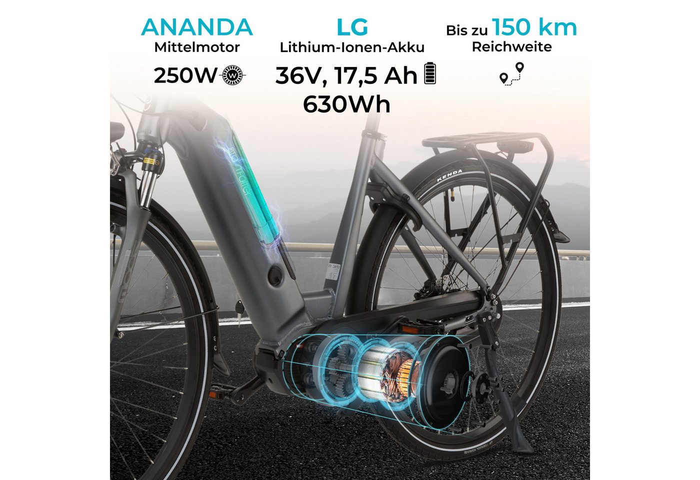 Thumbnail - AsVIVA E-Bike Cityrad B14 E-Bike 28" Hollandrad, 36V & 17,5Ah Elektrofahrrad mit Bike-Go-App, 7 Gang Shimano Nexus Schal...