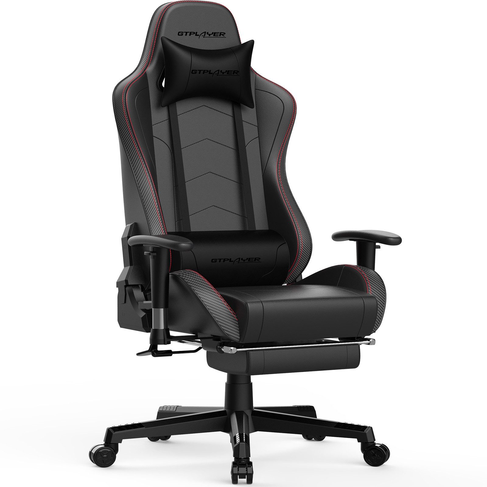 GTPLAYER Gaming-Stuhl Bürostuhl Gamer Stuhl mit Fußstützen Bluetooth Lautsprecher, Ergonomischer Musik Computerstuhl inkl. Lendenwirbel- und Nackenkissen
