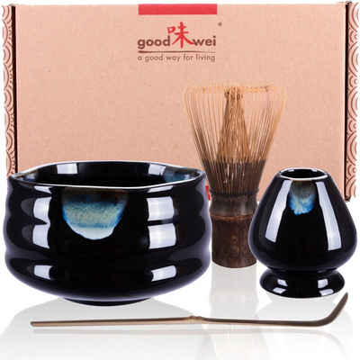 Goodwei Чайний сервіз Matcha-Set "Kuro" 80 Black mit Teeschale, Matchabesen und Besenhalter (4-tlg), 1 Personen, Keramik