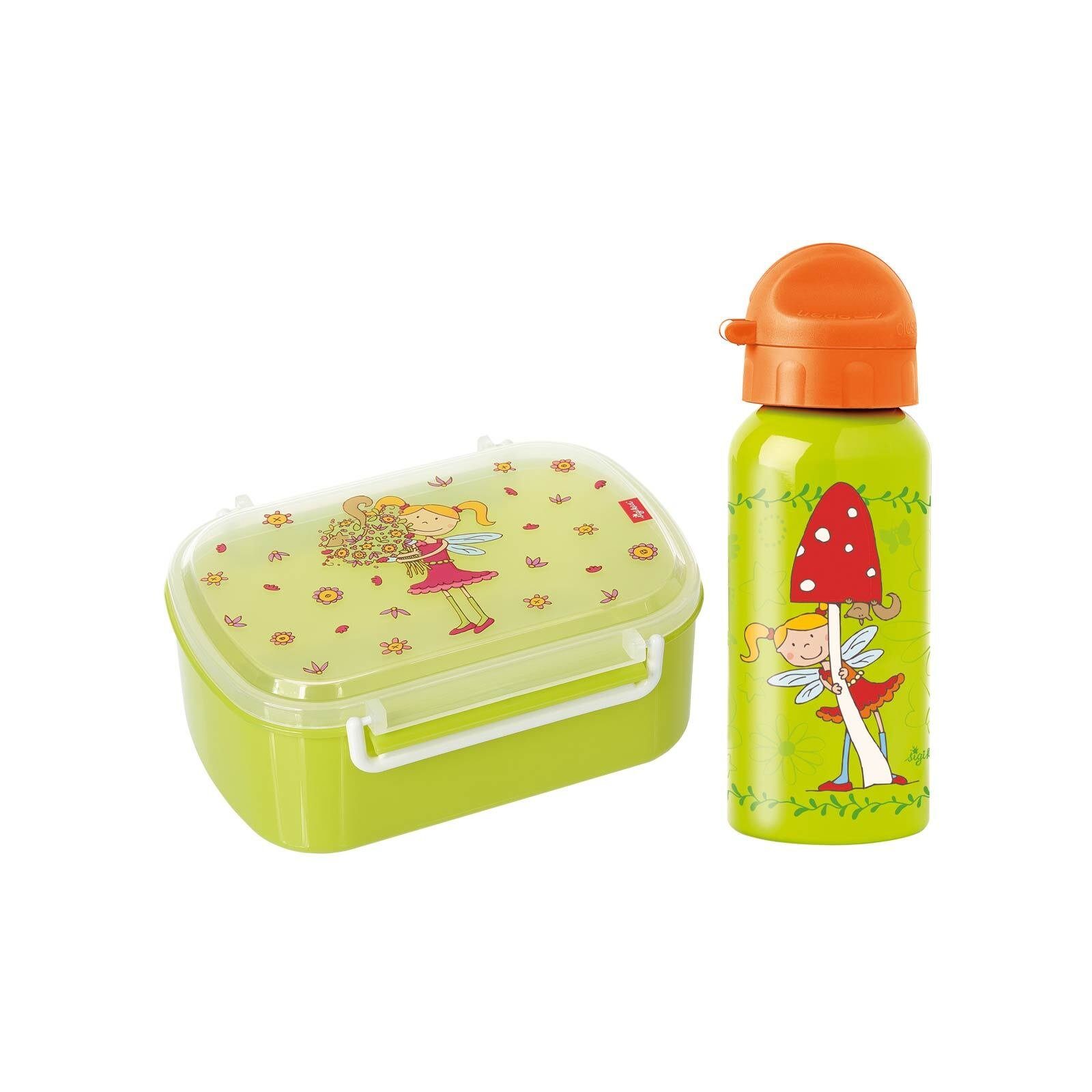 Sigikid Lunchbox Brotdose + Trinkflasche 2er Set, Material-Mix, (2-tlg), Handwäsche wird empfohlen, ideal für den Alltag Florentine, grün