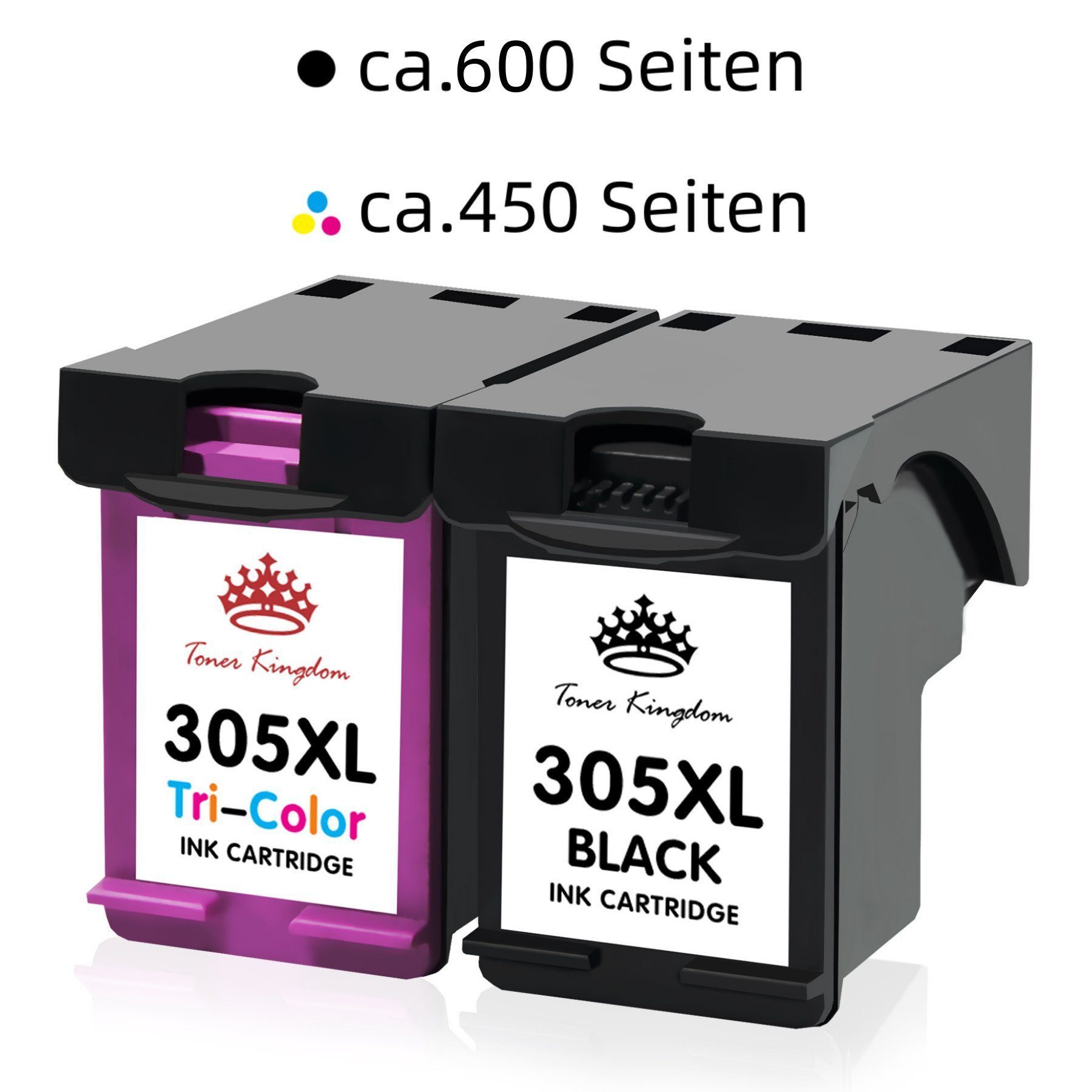 Toner Kingdom 2x 305 XL Kompatibel für HP 305XL (1 Schwarz=600 Seiten) Tintenpatrone (2-tlg., hp deskjet 2720 2710 ENVY 6000 6020 6030 patronen)