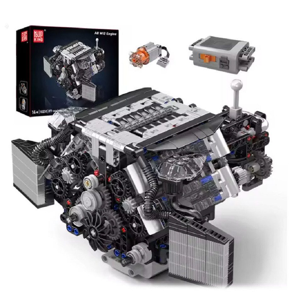 COIL Motor aus Blöcken, Bausteinset, Spielbausteine, Baukasten Spielbauklötze, (871 St), Zylindermotor, Elektromotor mit Batterie, Bewegliche Teile