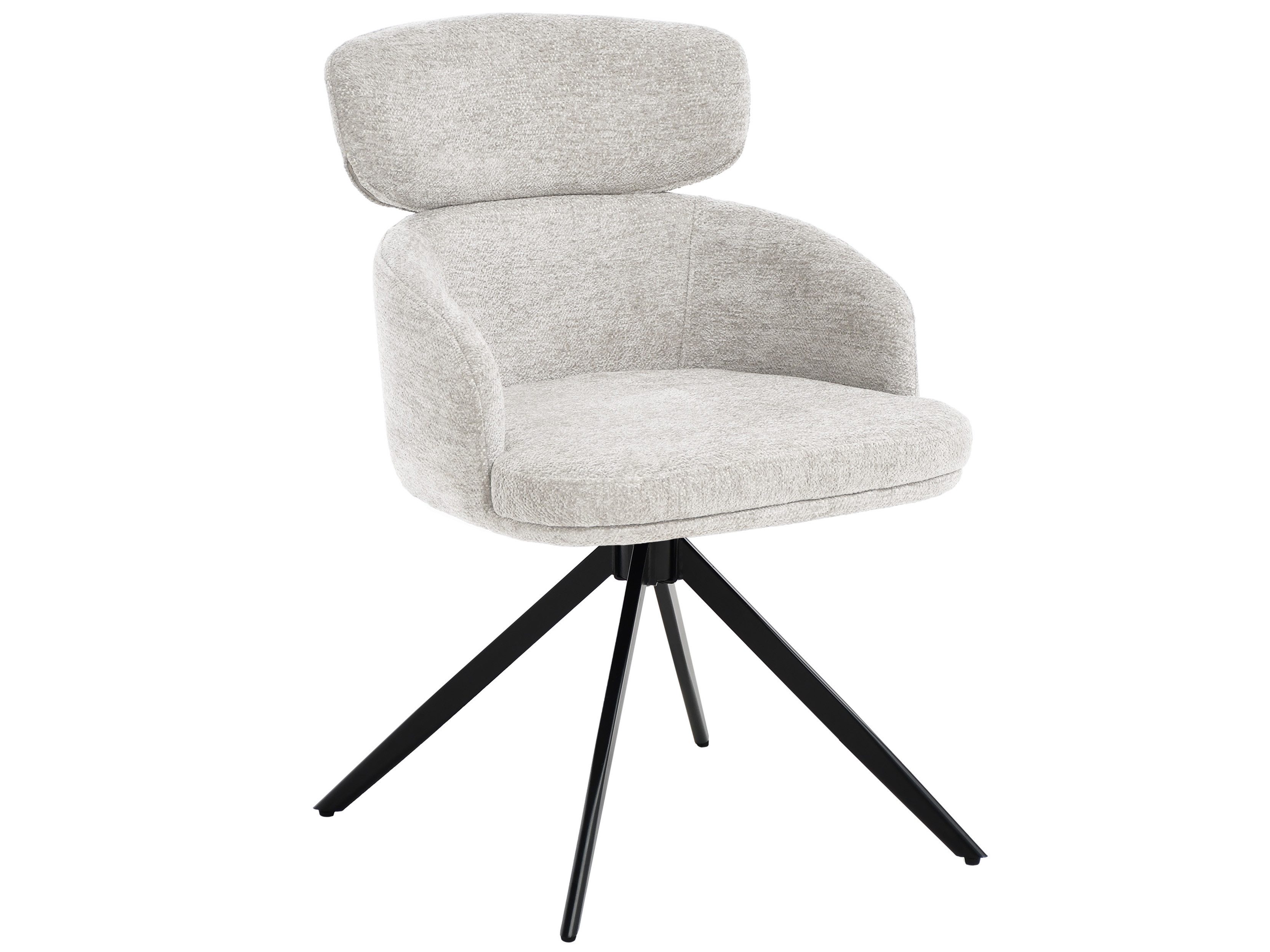 Beautysofa Drehstuhl TUSO Polsterstuhl mit Armlehnen und Kopfstütze (Raven Stoff), Metallbeine schwarz