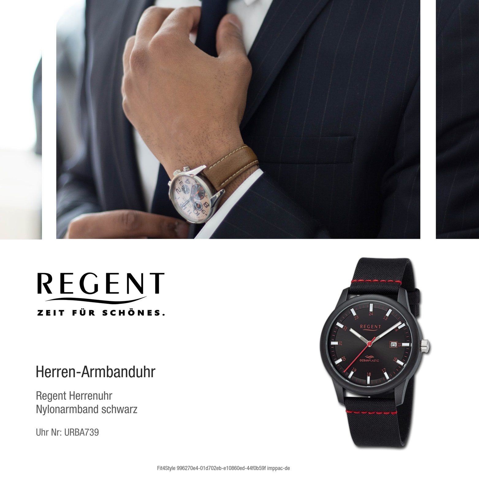 Quarzuhr schwarz, 40mm) Herren Gehäuse, Analog, rot, Regent groß rundes Armbanduhr Herrenuhr Nylonarmband (ca. Regent