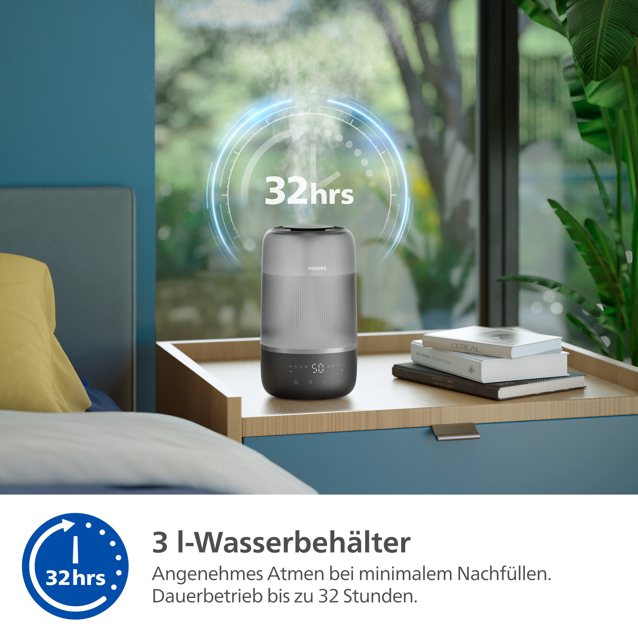 Philips Luftbefeuchter HU1510 1000 Series, ultraschall, 3 l Wassertank, für 41 m² Räume, mit Aroma-Diffusor, Stimmungslicht, App verbunden