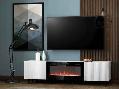 MIRJAN24 TV-Schrank Pafos 180 mit Kamin (mit 2 Türen) mit Elektrischem Kamin, Realistische LED-Flamme
