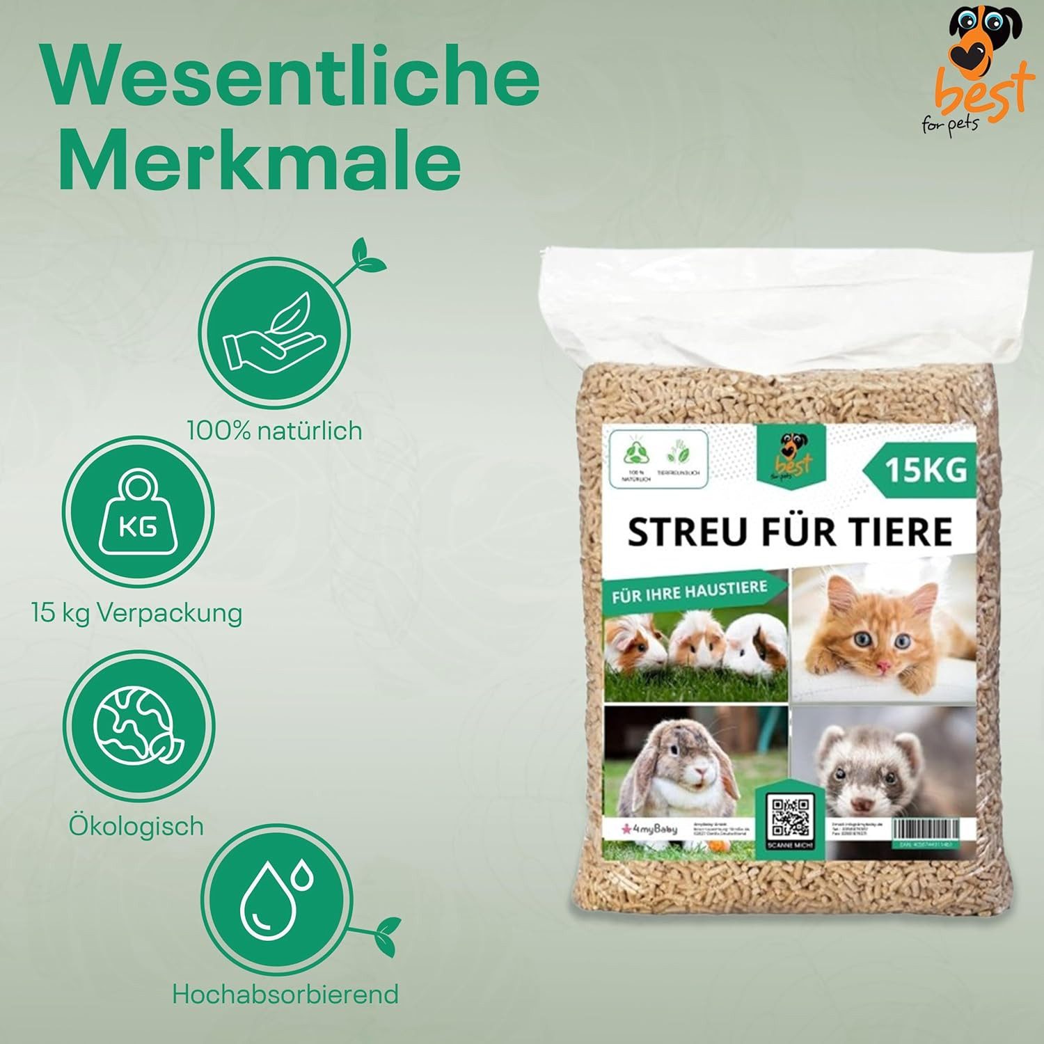 Best for Pets Katzenstreu Streu für Tiere 15 kg für Haustiere, 100% natürlich