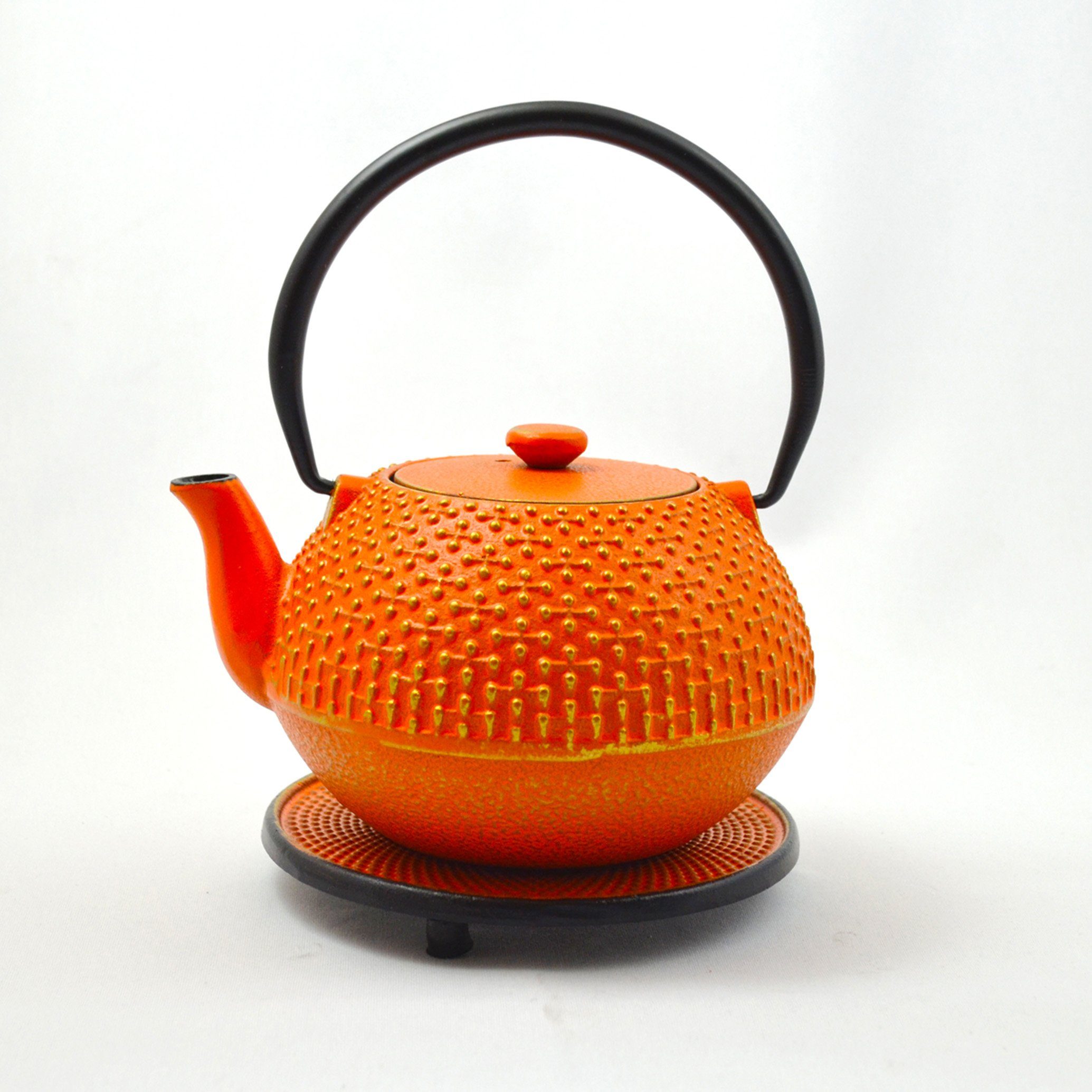 JA-UNENDLICH Teekanne Hoshi, 0.8 l, aus Gusseisen handgefertigt im Sandgussverfahren, innen emailliert Orange | Teekannen