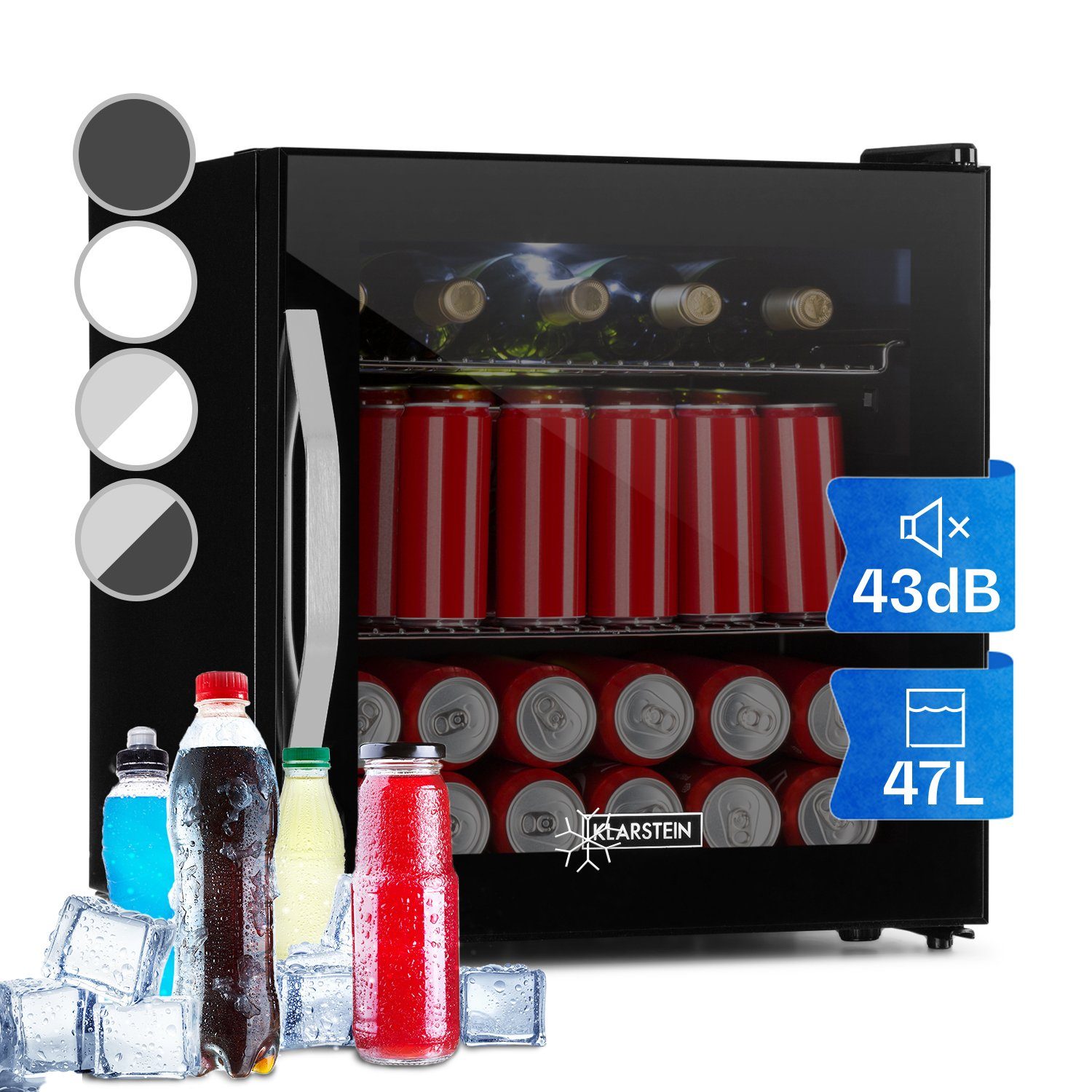 Klarstein Table Top Kühlschrank HEA-BeersafeL-onyx 10032870A, 50 cm hoch, 47.5 cm breit, Mini Kühlschrank Bierkühlschrank klein Getränkekühlschrank mit Glastür