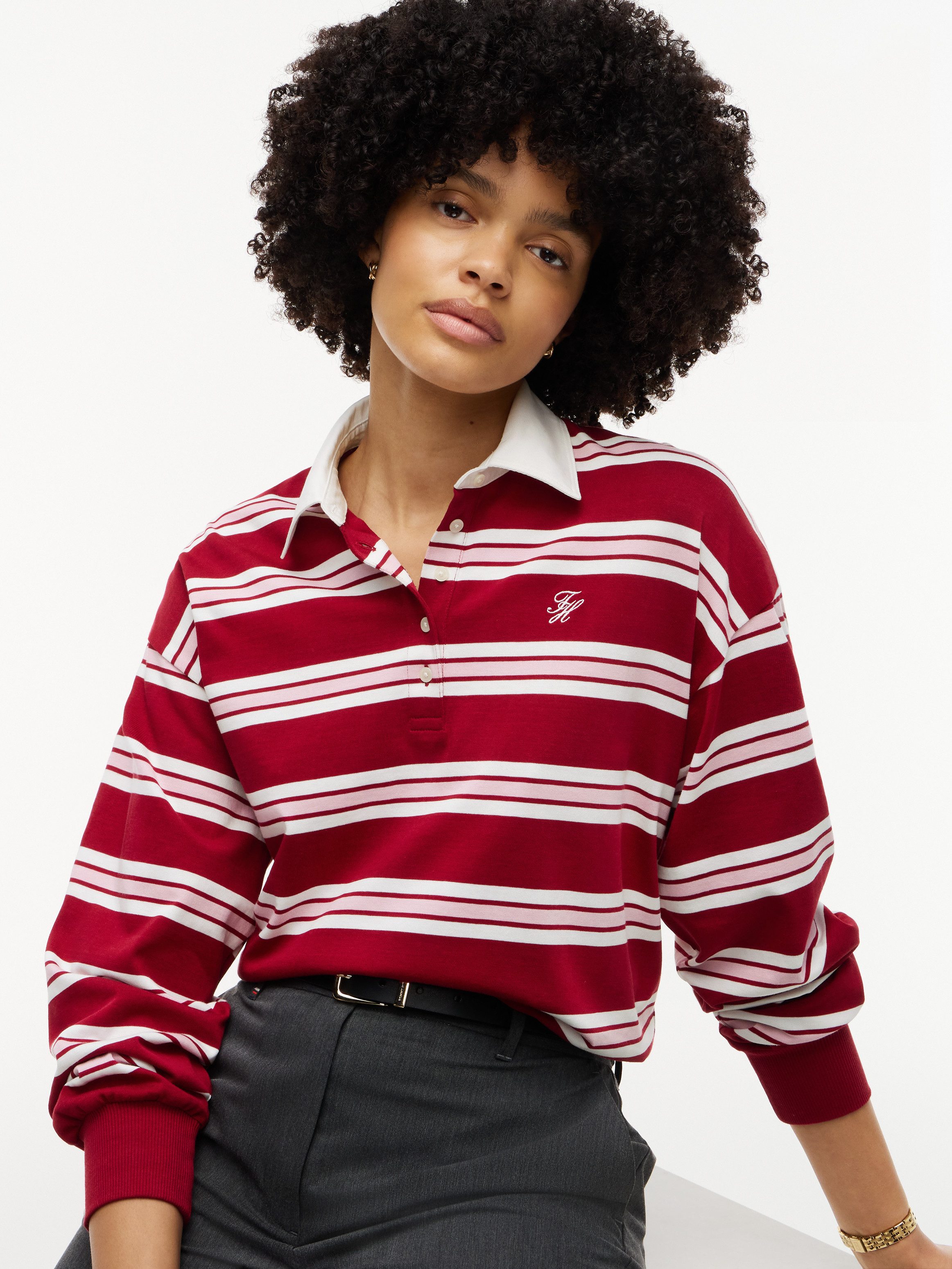 Tommy Hilfiger Sweatshirt RUGBY STP LS POLO SWEATSHIRT Baumwolle