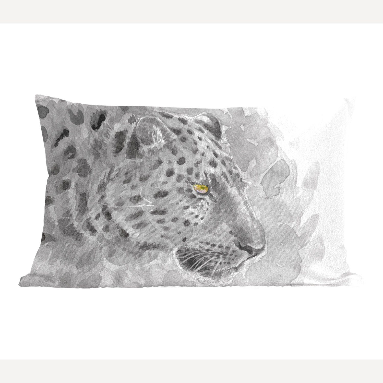 MuchoWow Dekokissen Leopard - Schwarz - Weiß - Profil, Wohzimmer Dekoration, Zierkissen, Dekokissen mit Füllung, Schlafzimmer | Dekokissen