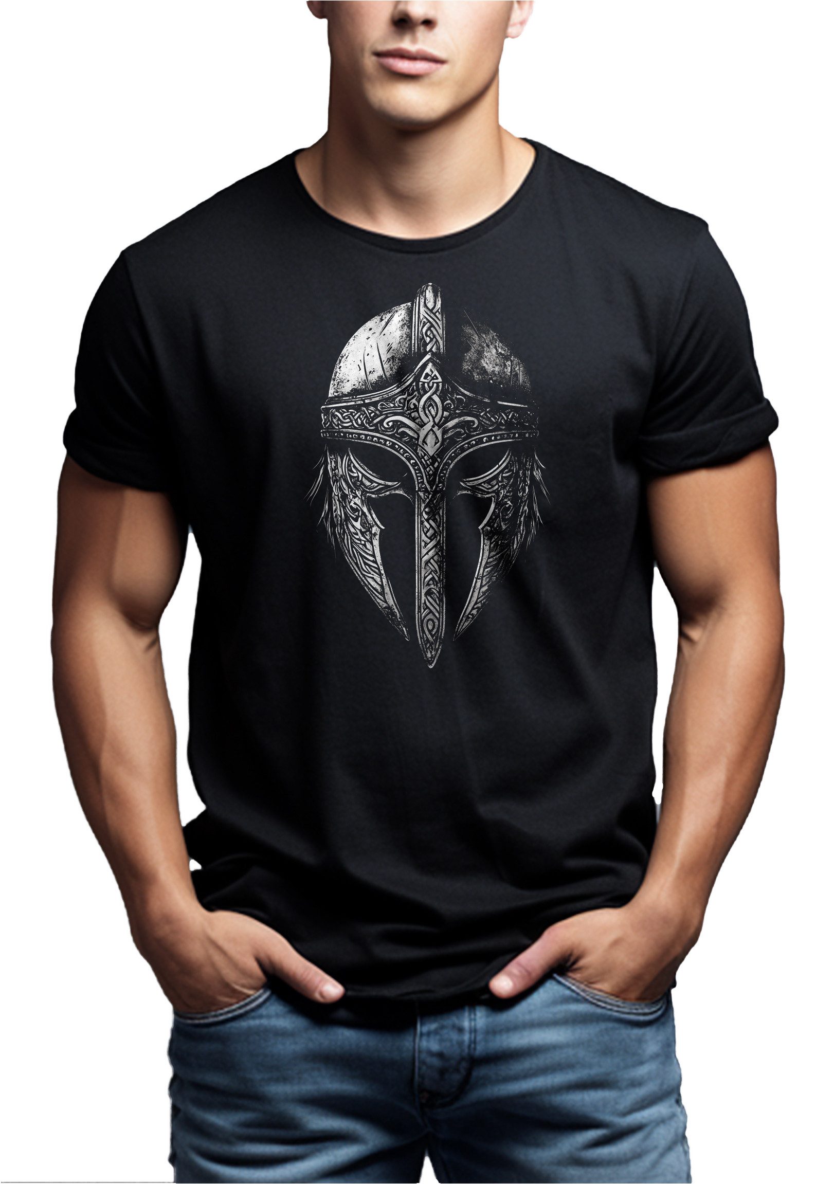 MAKAYA T-Shirt Wikinger Aufdruck Helm Motiv Viking Design für Männer (Schwa günstig online kaufen