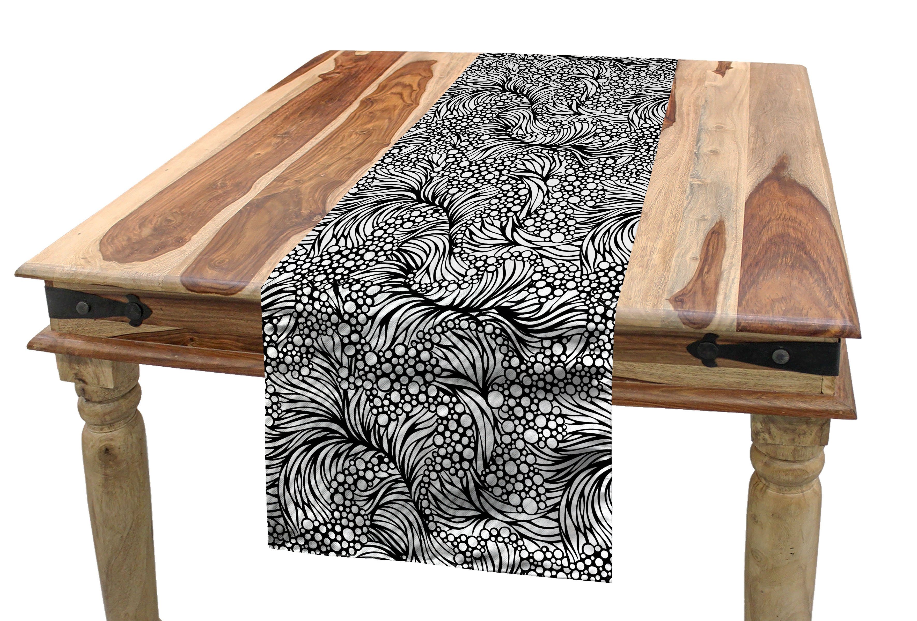 Tischläufer Rechteckiger Dekorativer Formen Esszimmer weiß Tischläufer, Punkte und Abakuhaus Schwarz Küche und