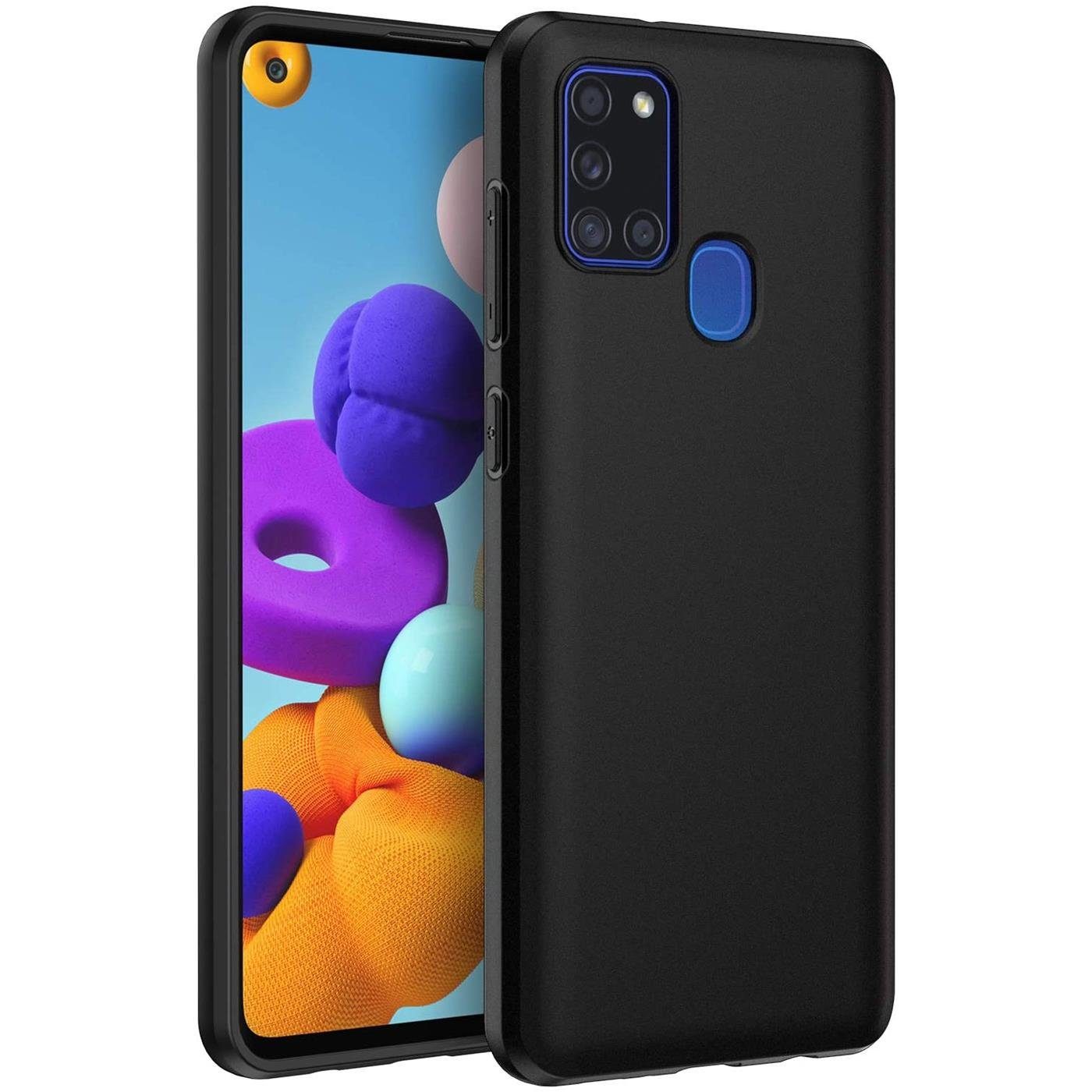 CoolGadget Handyhülle Handy Schutzhülle für Samsung Galaxy A21s matt schwarz 6,5 Zoll, Silikon TPU Hülle Schutz Tasche Cover schlicht Slim Case